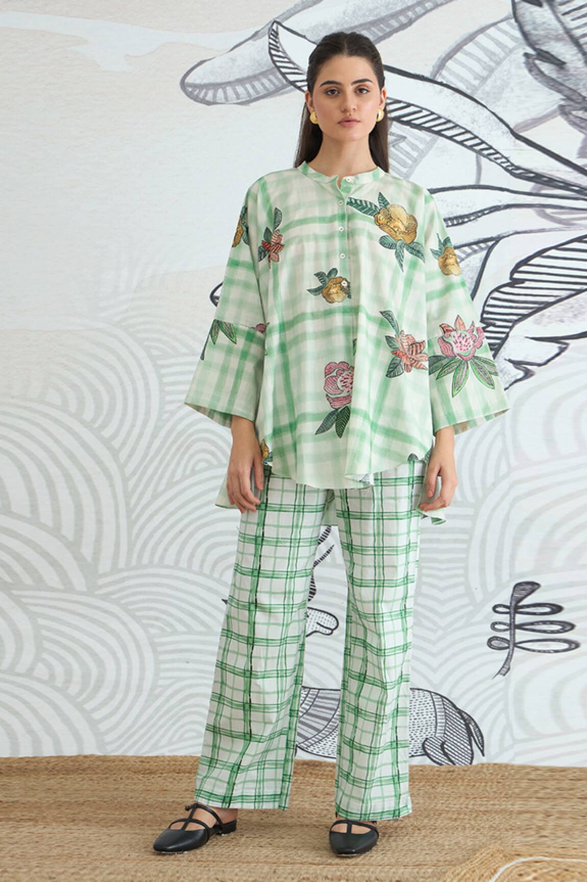 Shivani Bhargava Green Check Flower Namah Tunic 