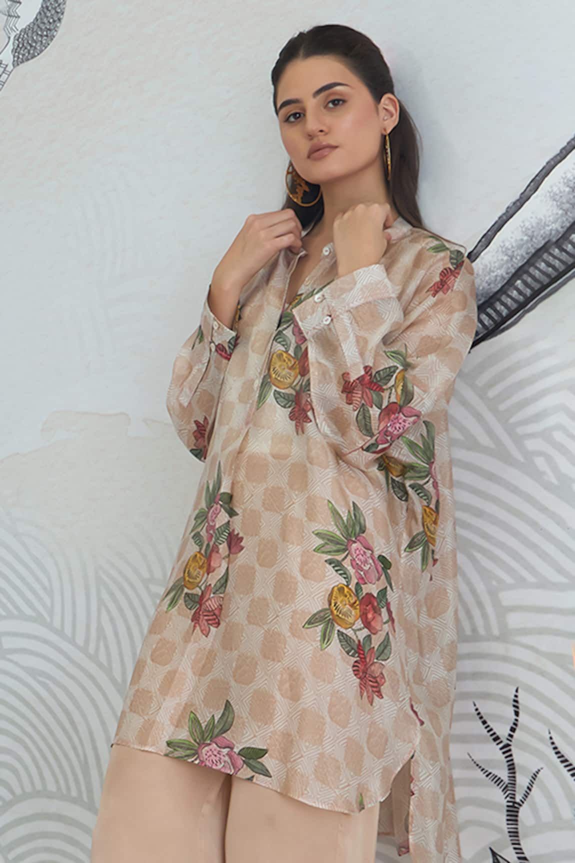 Shivani Bhargava Beige Check Flower Tunic 