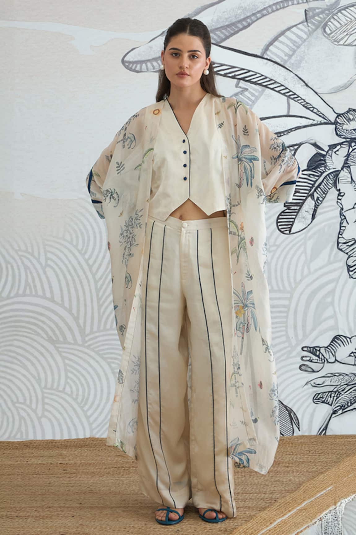 Shivani Bhargava Jungle Print Cape With Waistcoat & Pants 