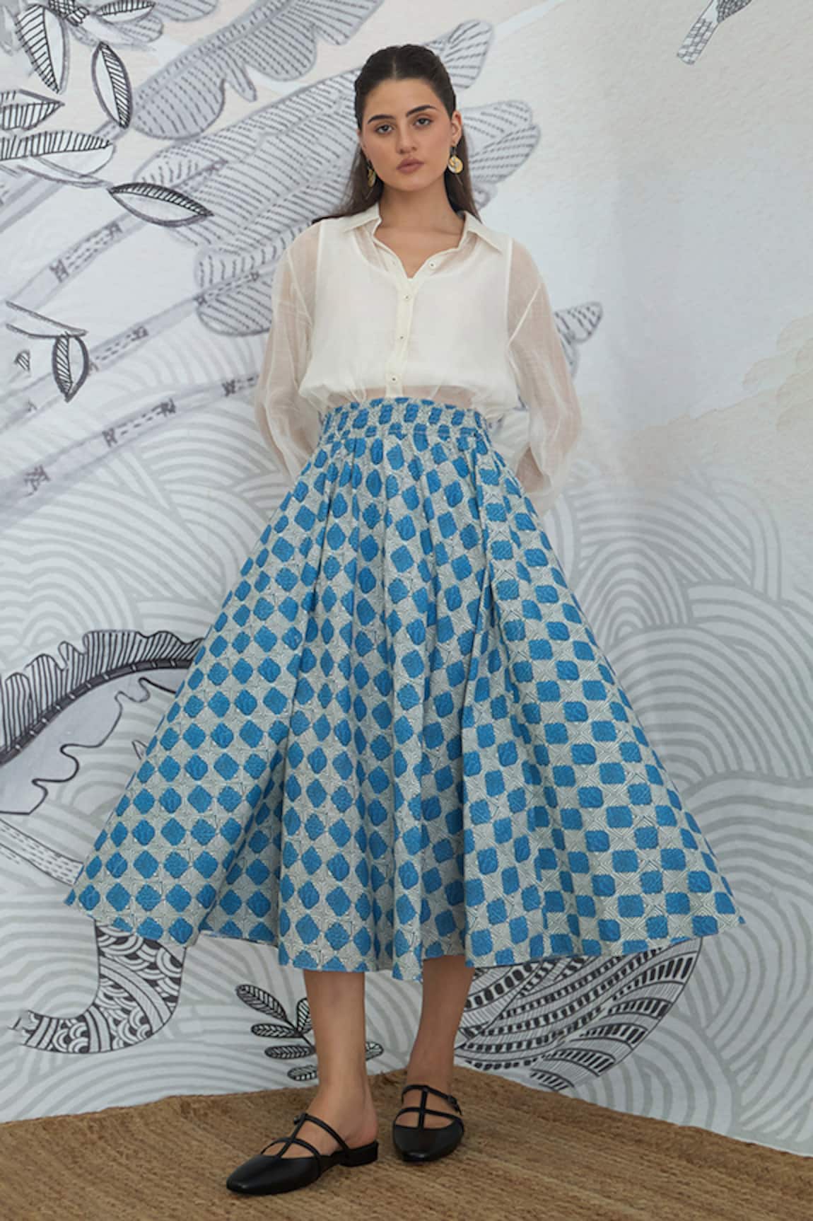 Shivani Bhargava Blue Check Skirt with White Shirt 