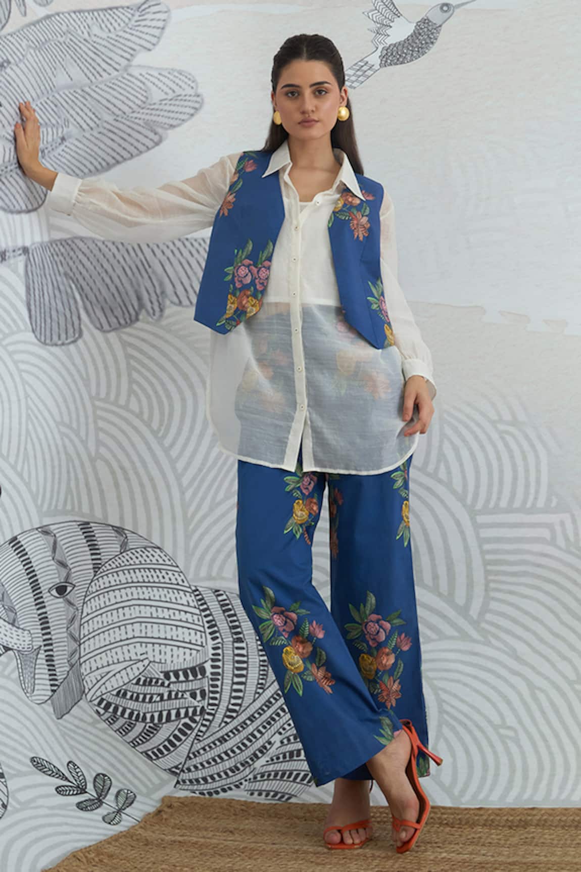 Shivani Bhargava Floral Print Waistcoat Jacket & Pant Set 