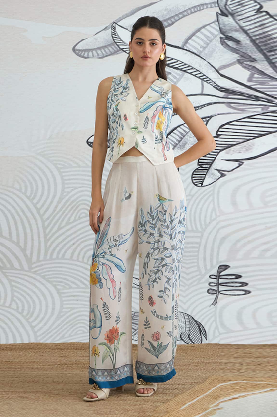 Shivani Bhargava Jungle Digital Print Waistcoat & Pant Set 