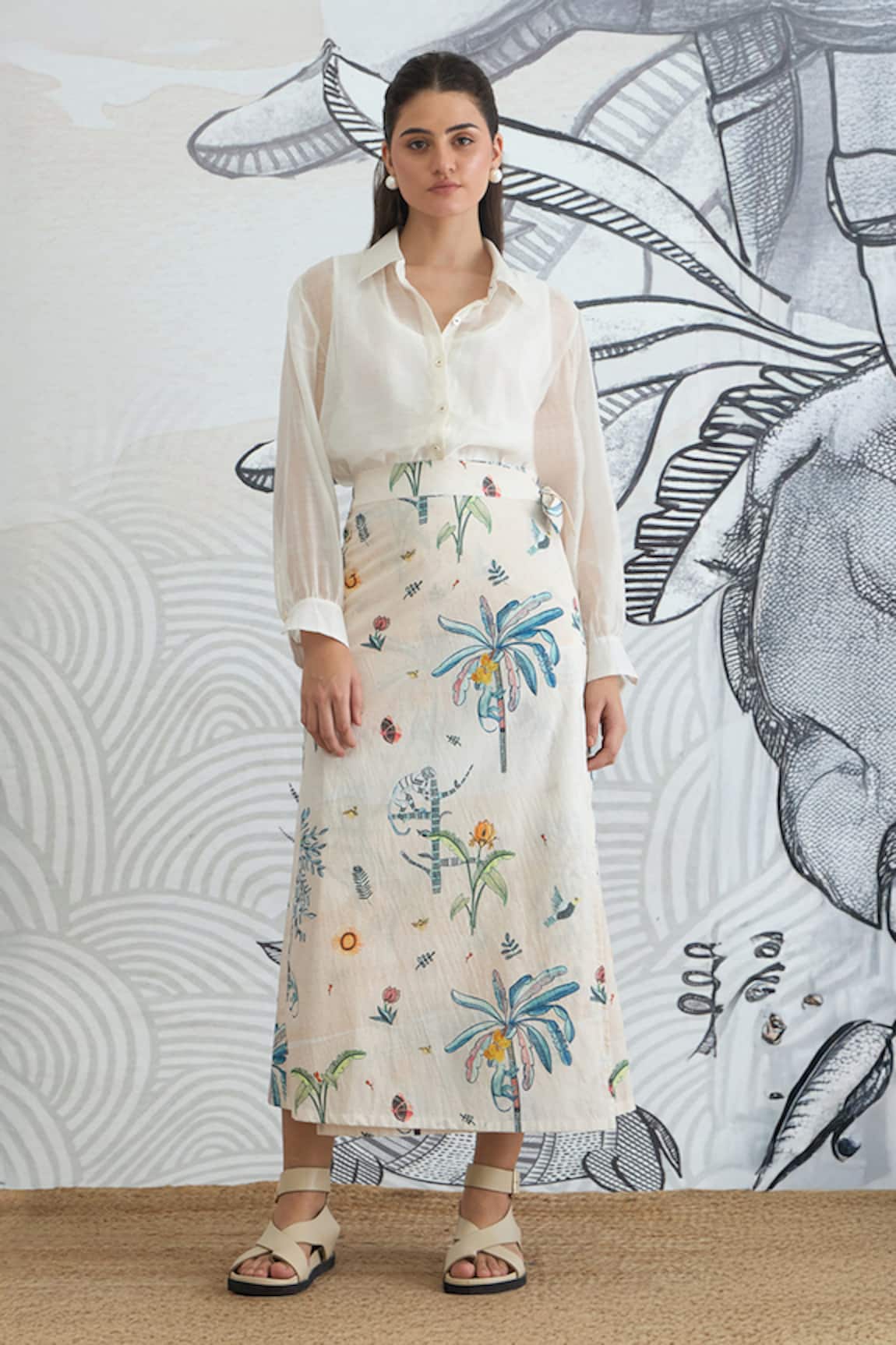 Shivani Bhargava Digital Print White Shirt & Jungle Wrap Skirt 