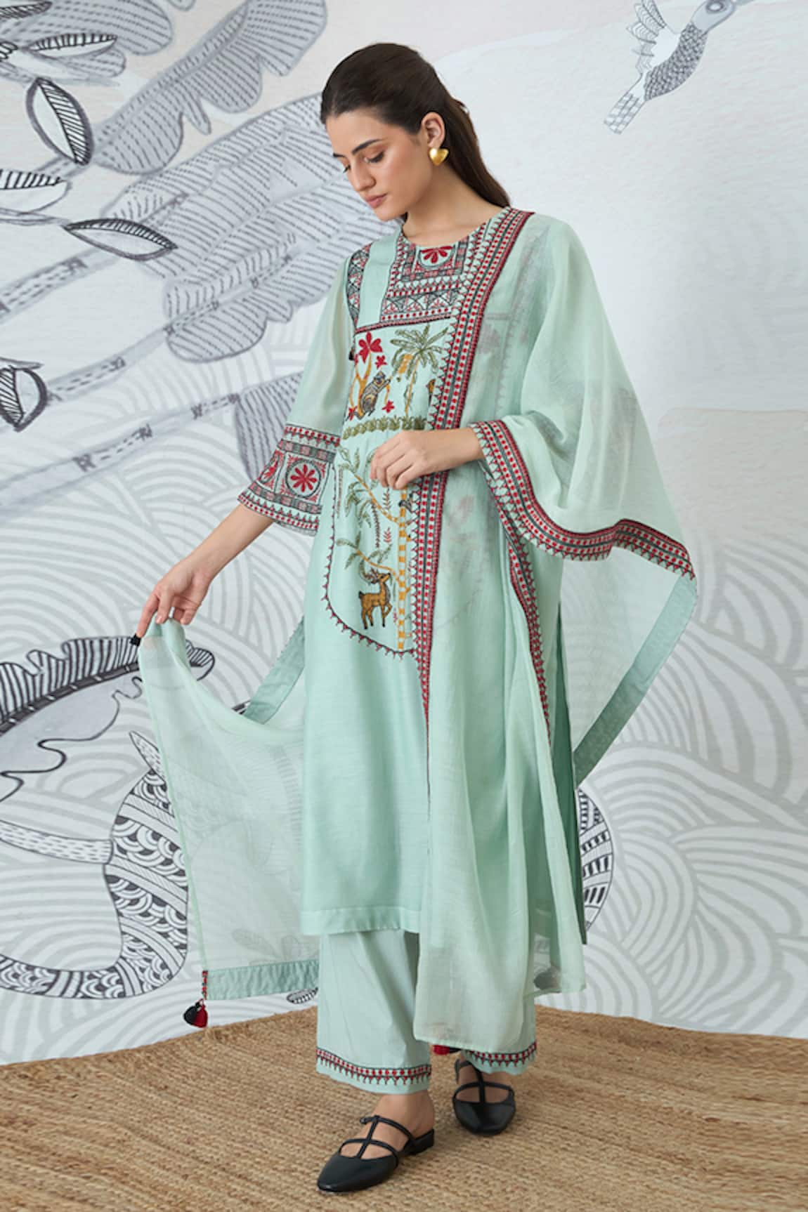 Shivani Bhargava Sage Green Embroidery Kurta Set 