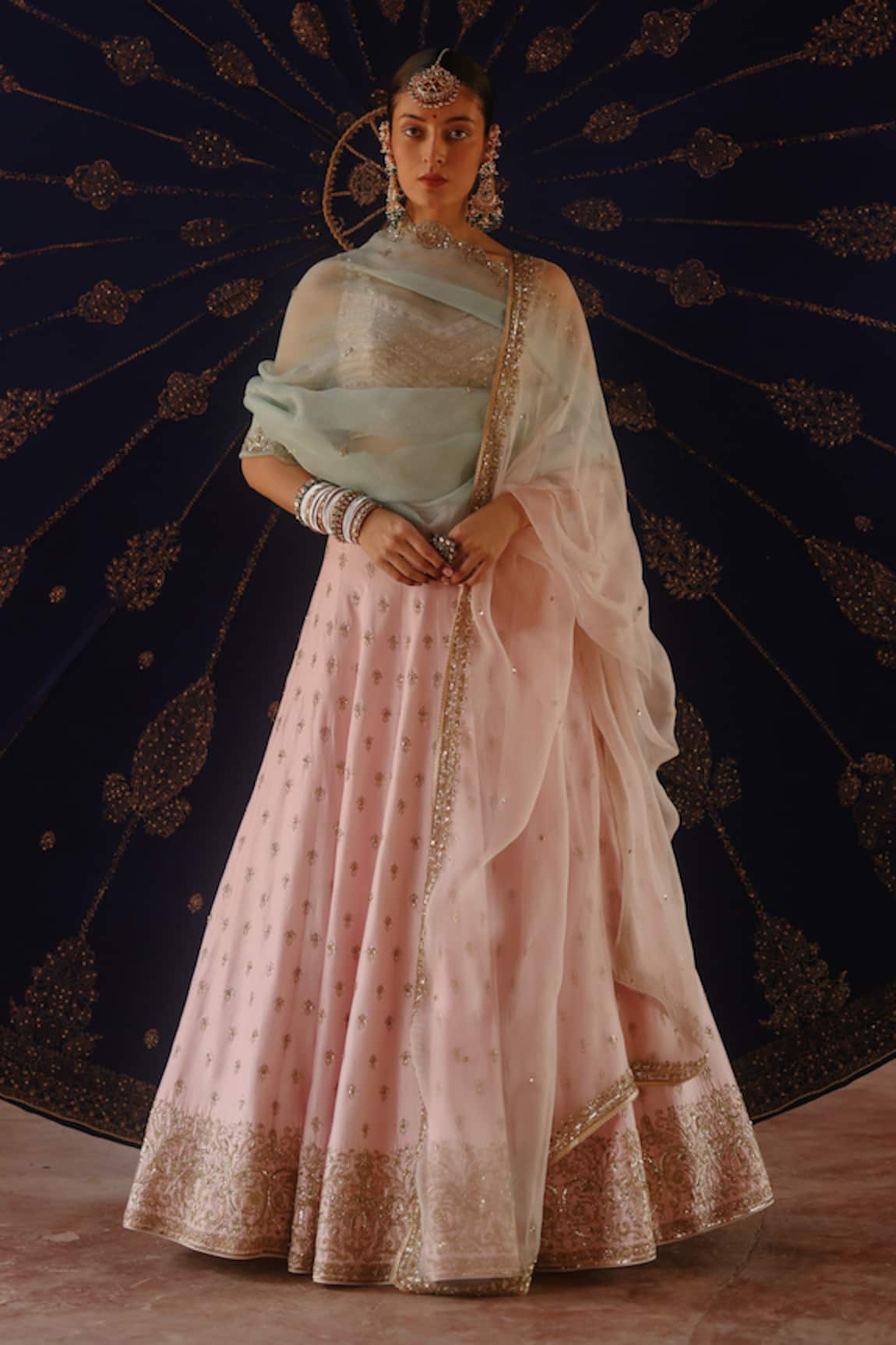 Jigar Mali Designer Pink Chanderi Lehenga Set 