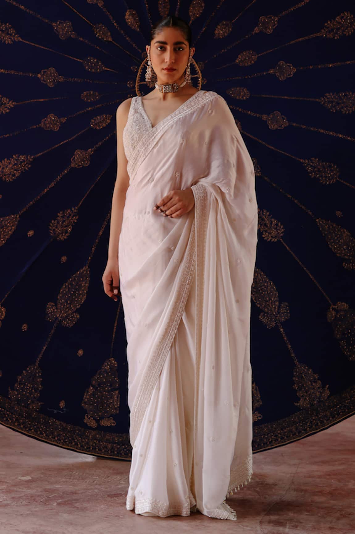 Jigar Mali Ivory Designer Satin GGT Saree & Blouse 