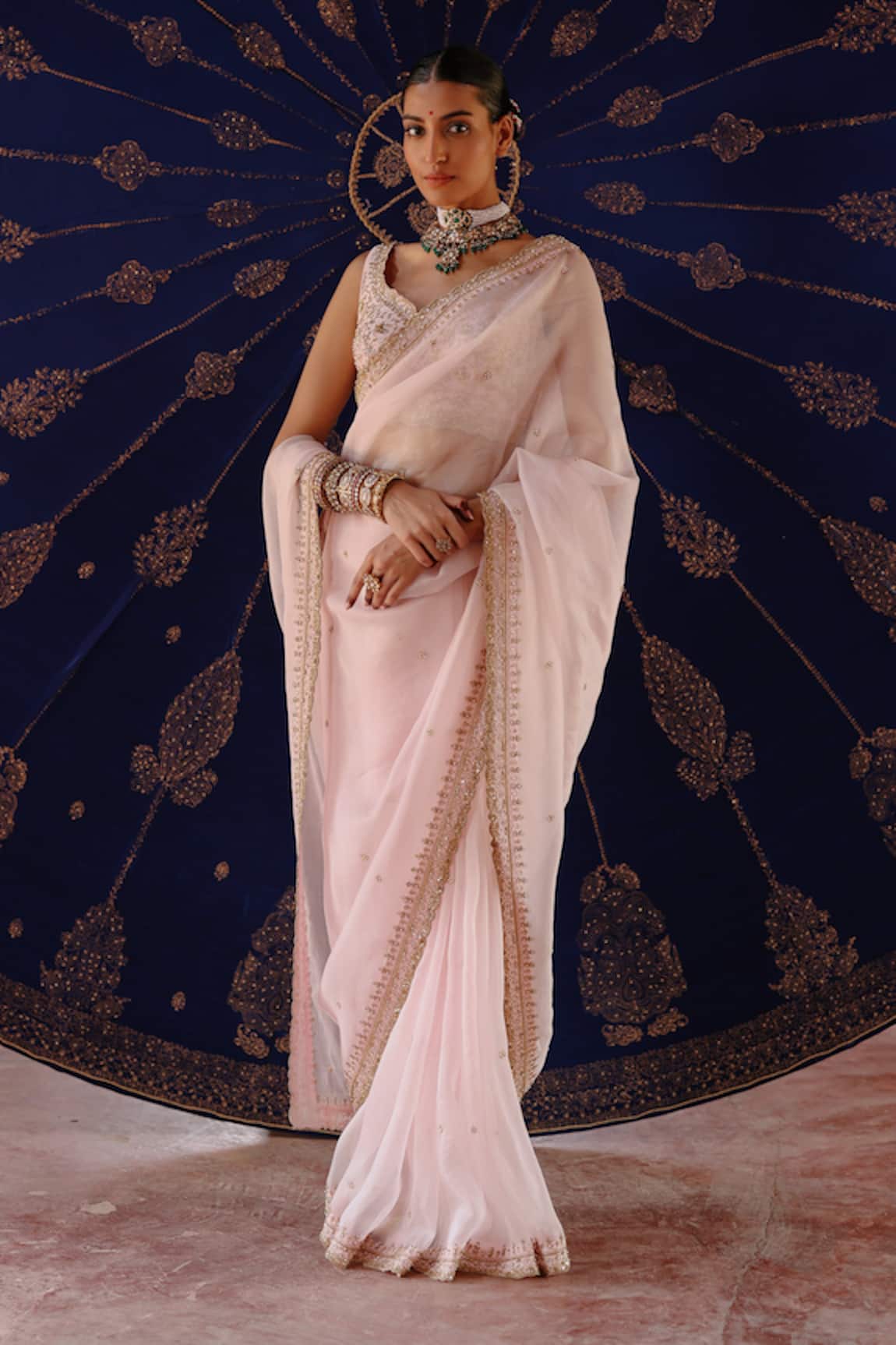 Jigar Mali Designer Organza Chanderi Saree Set 