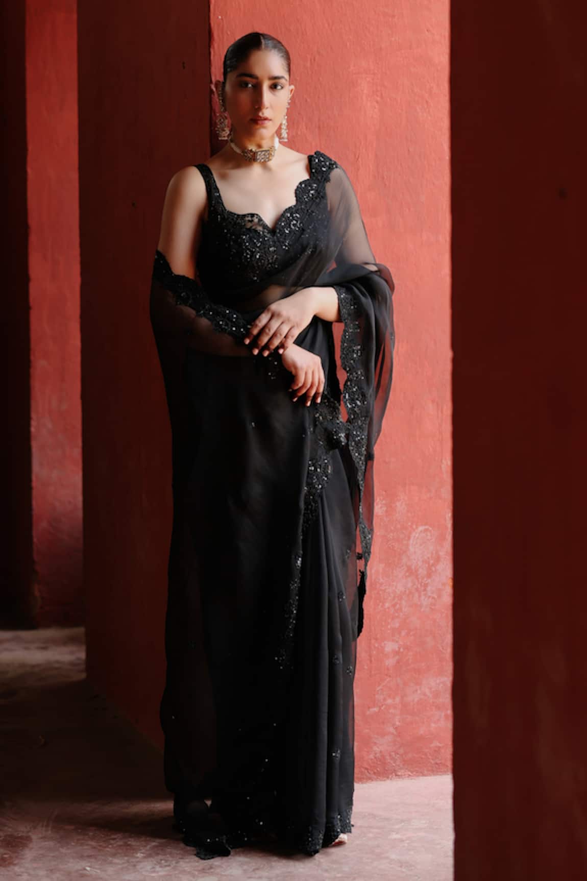 Jigar Mali Black Organza Designer Saree Set 