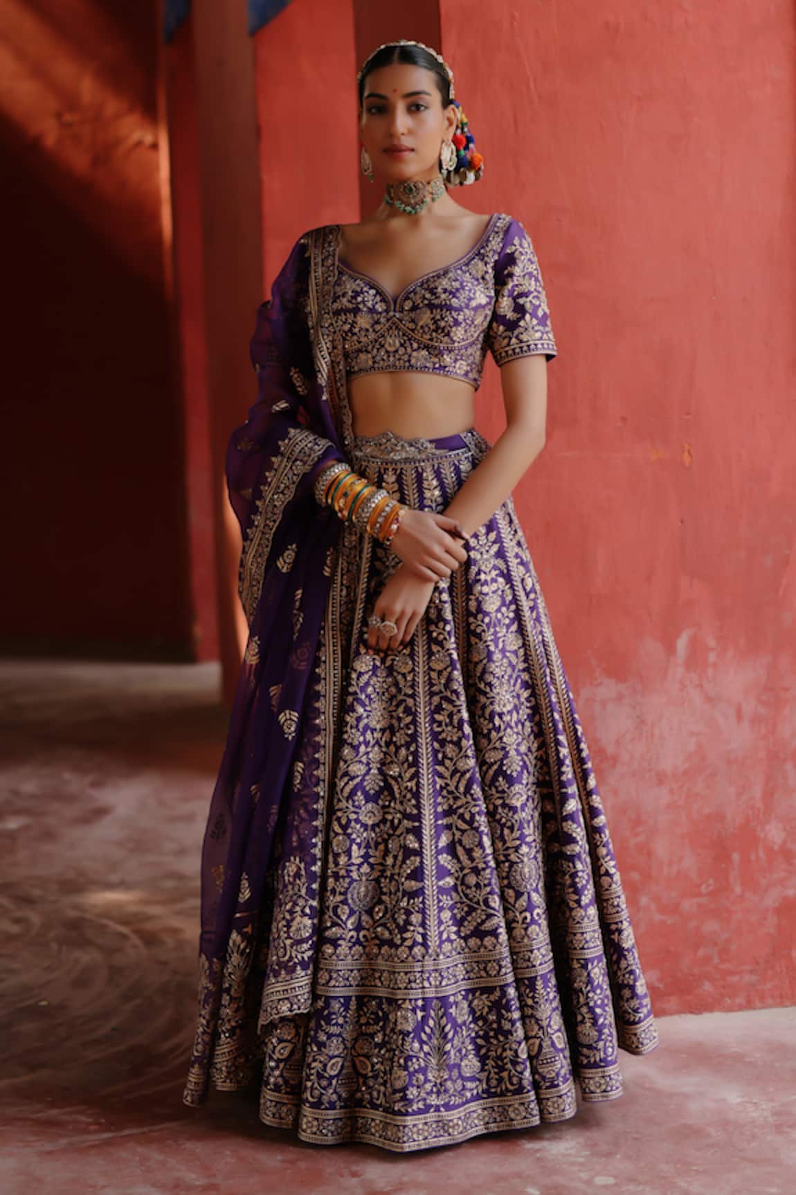 Jigar Mali Purple Chanderi Embroidered Lehenga Set 