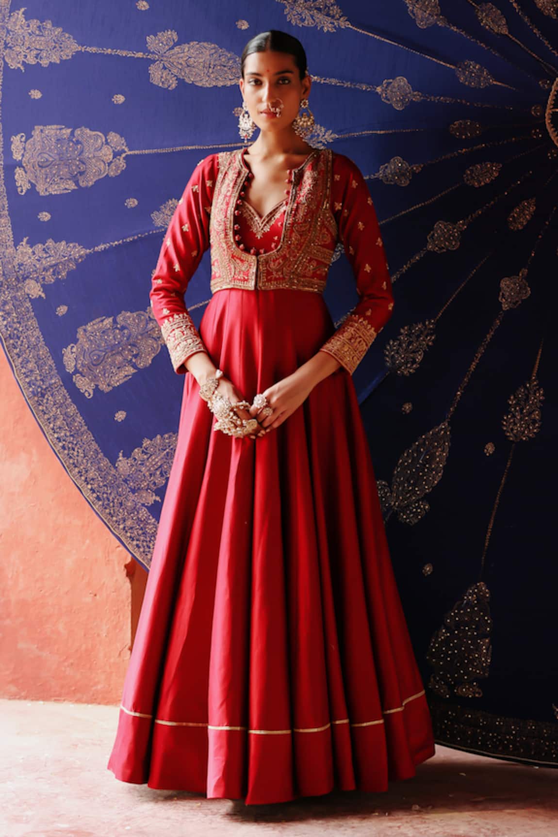 Jigar Mali Ruhani Red Chanderi Anarkali Set 