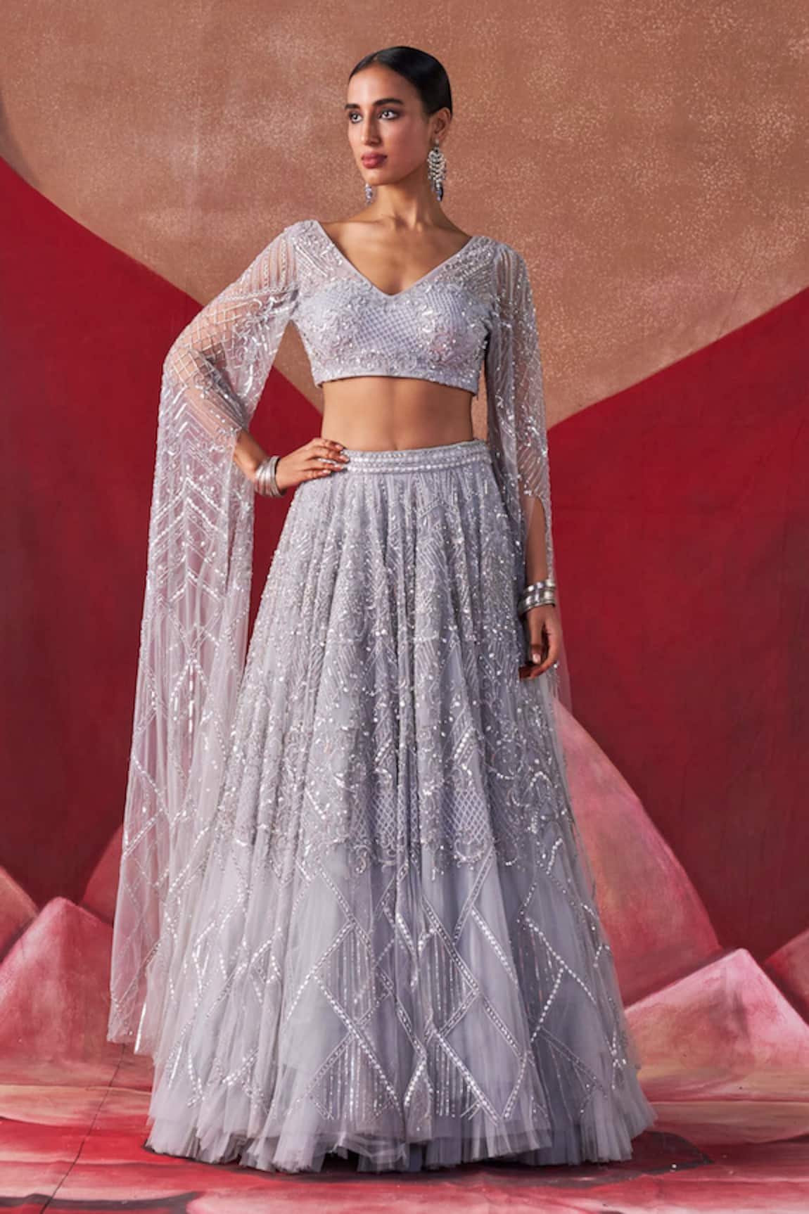 Jigar Mali Designer Grey Lehenga & Blouse Set 