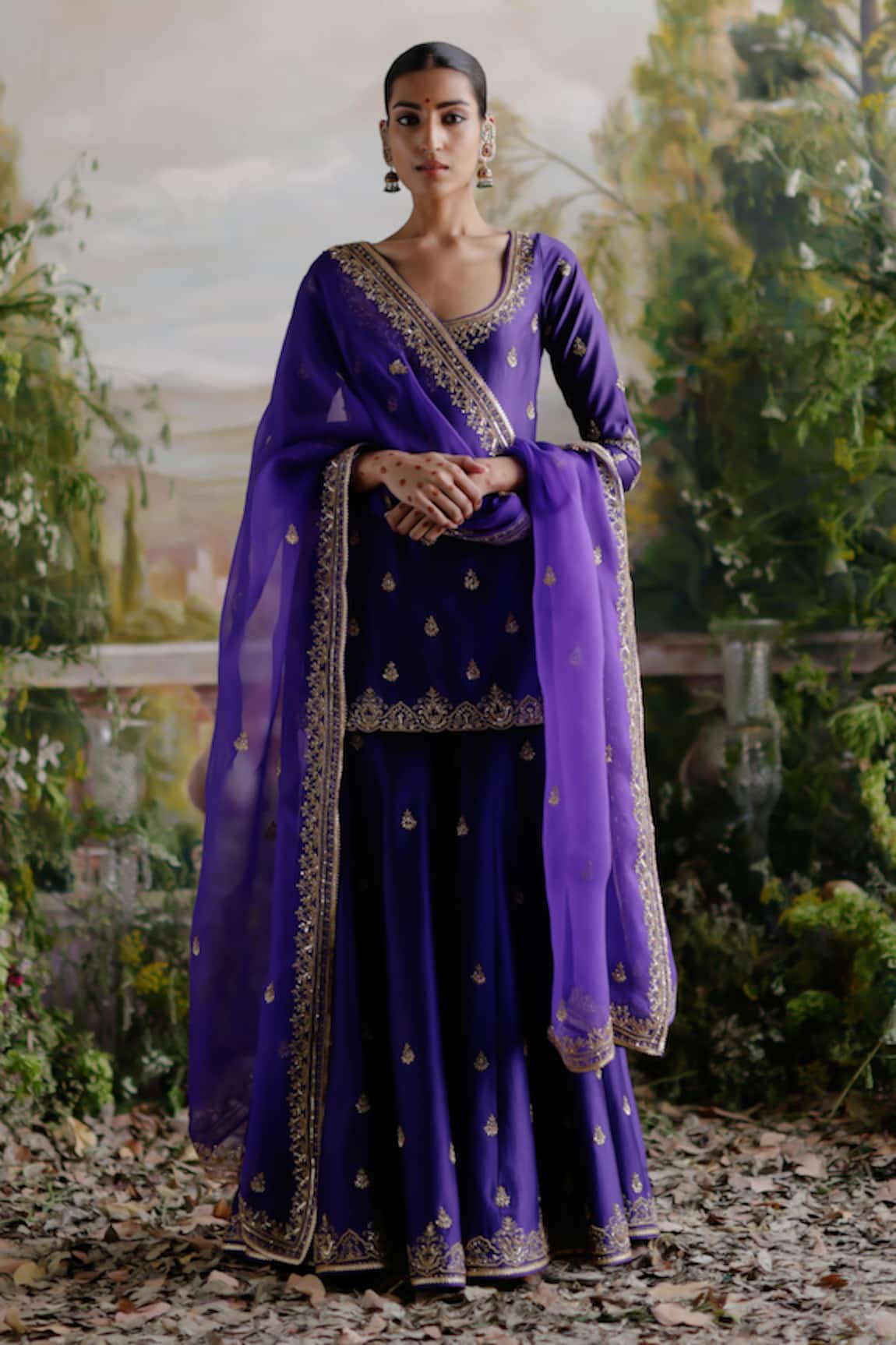 Jigar Mali Designer Purple Chanderi Kurta Sharara Set 