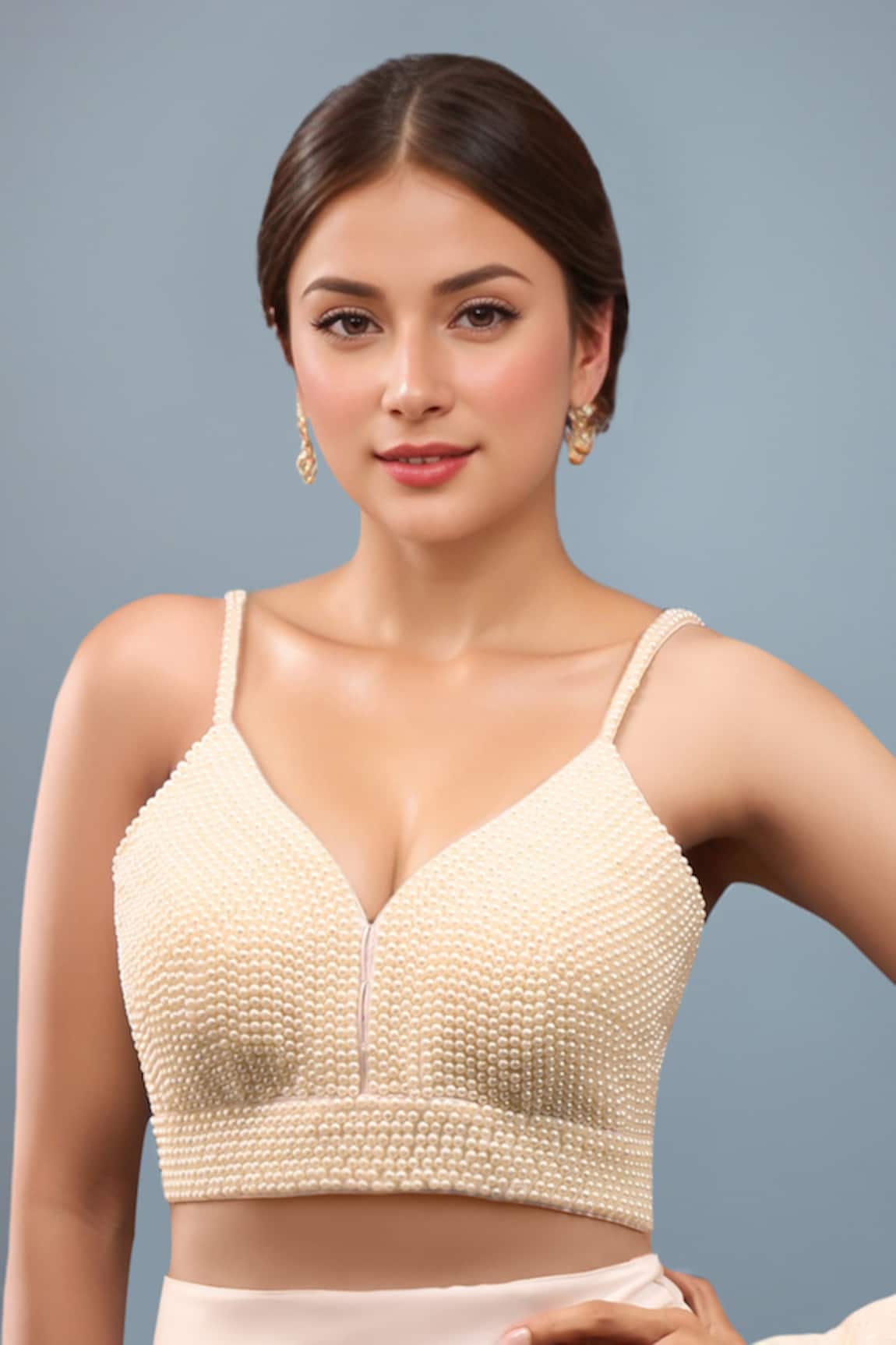 Samyukta Singhania Pearl White Hand Embroidered Blouse 
