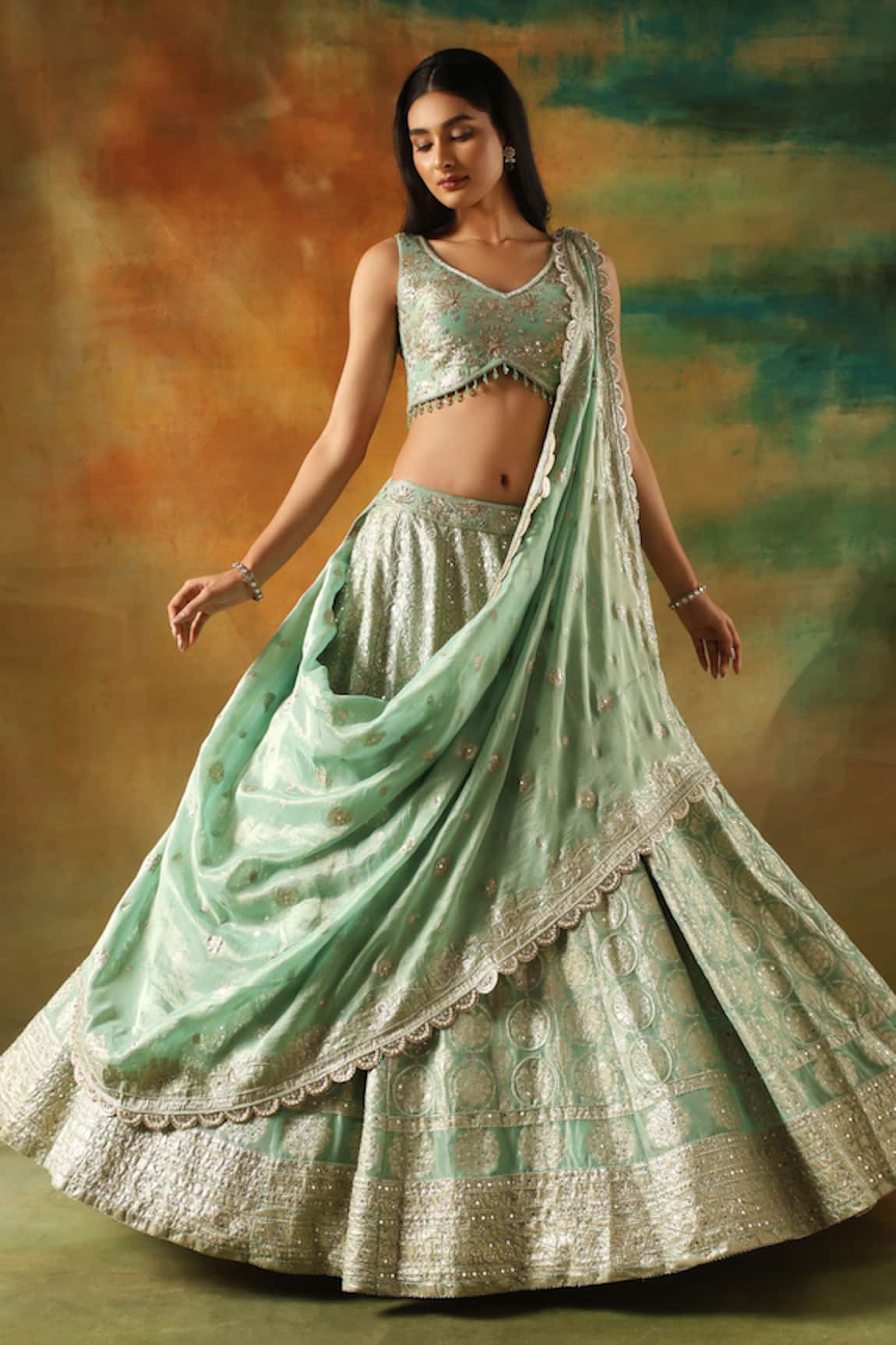 Meenagurnam Green Embellished Lehenga Set 