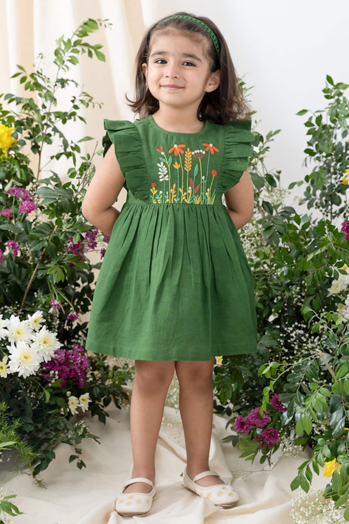 Tiber Taber Embroidered Green Dress Set  