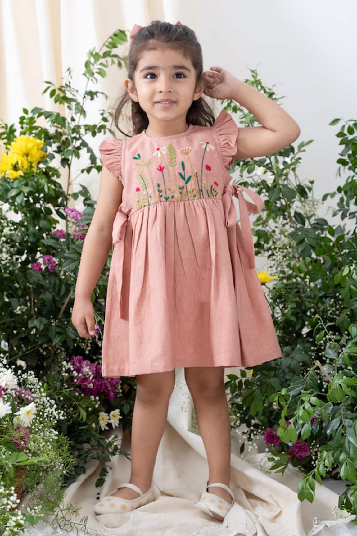 Tiber Taber Pink Floral Embroidered Dress Set 