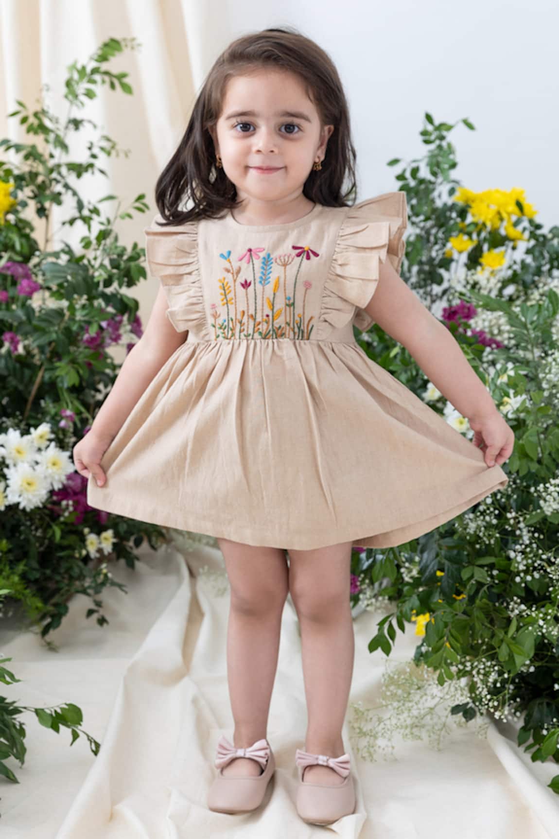 Tiber Taber Embroidered Beige Dress Set 