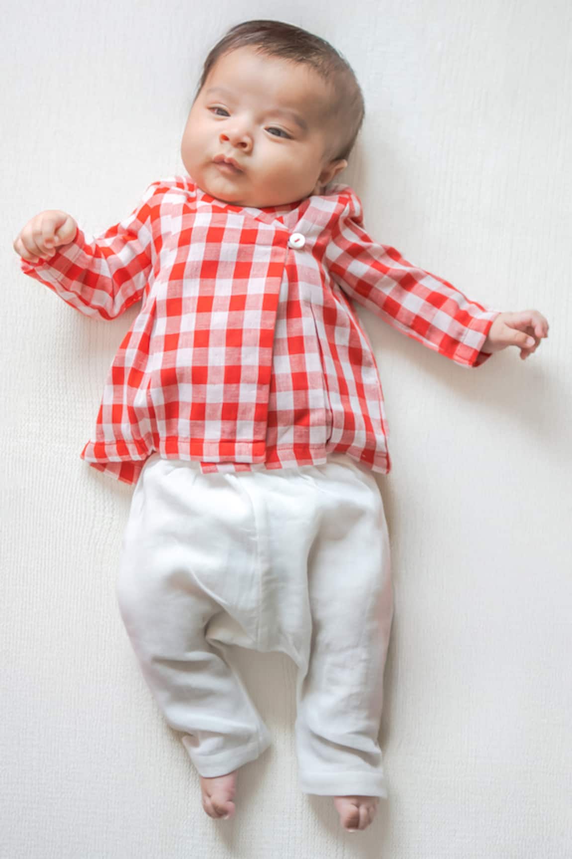 Tiber Taber Red Checked Jhabla & Pyjama Set 
