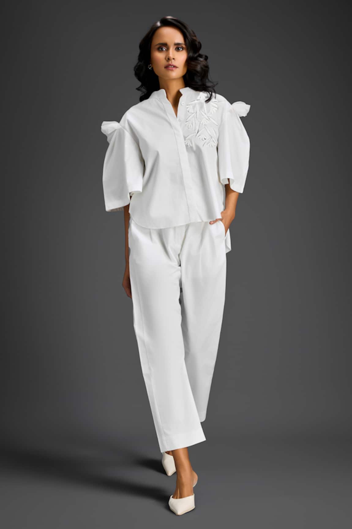 Deepika Arora Designer White Cotton Shirt & Pant Set 