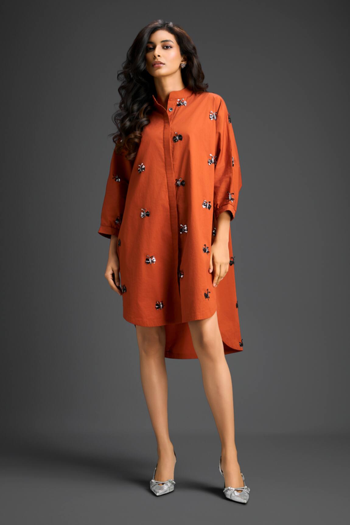 Deepika Arora Embroidered Orange Cotton Dress 