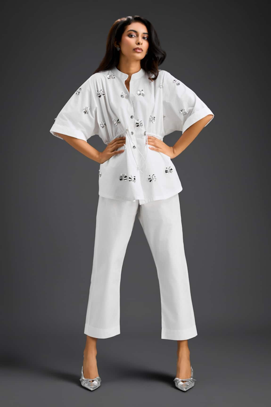 Deepika Arora Embroidered White Cotton Shirt & Pant Set 