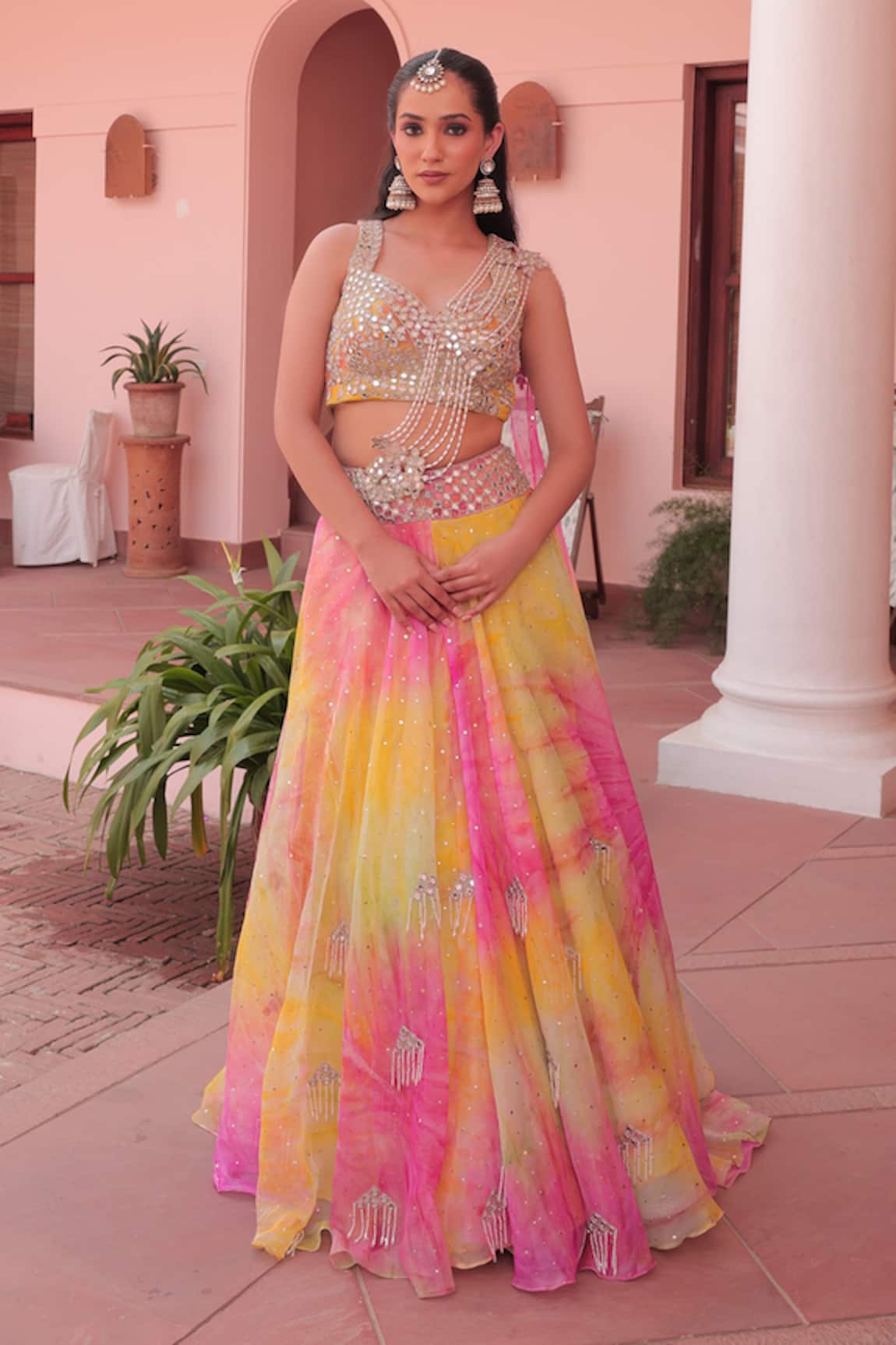 Label Astha Chhabra Designer Mixed Embroidered Lehenga Set 