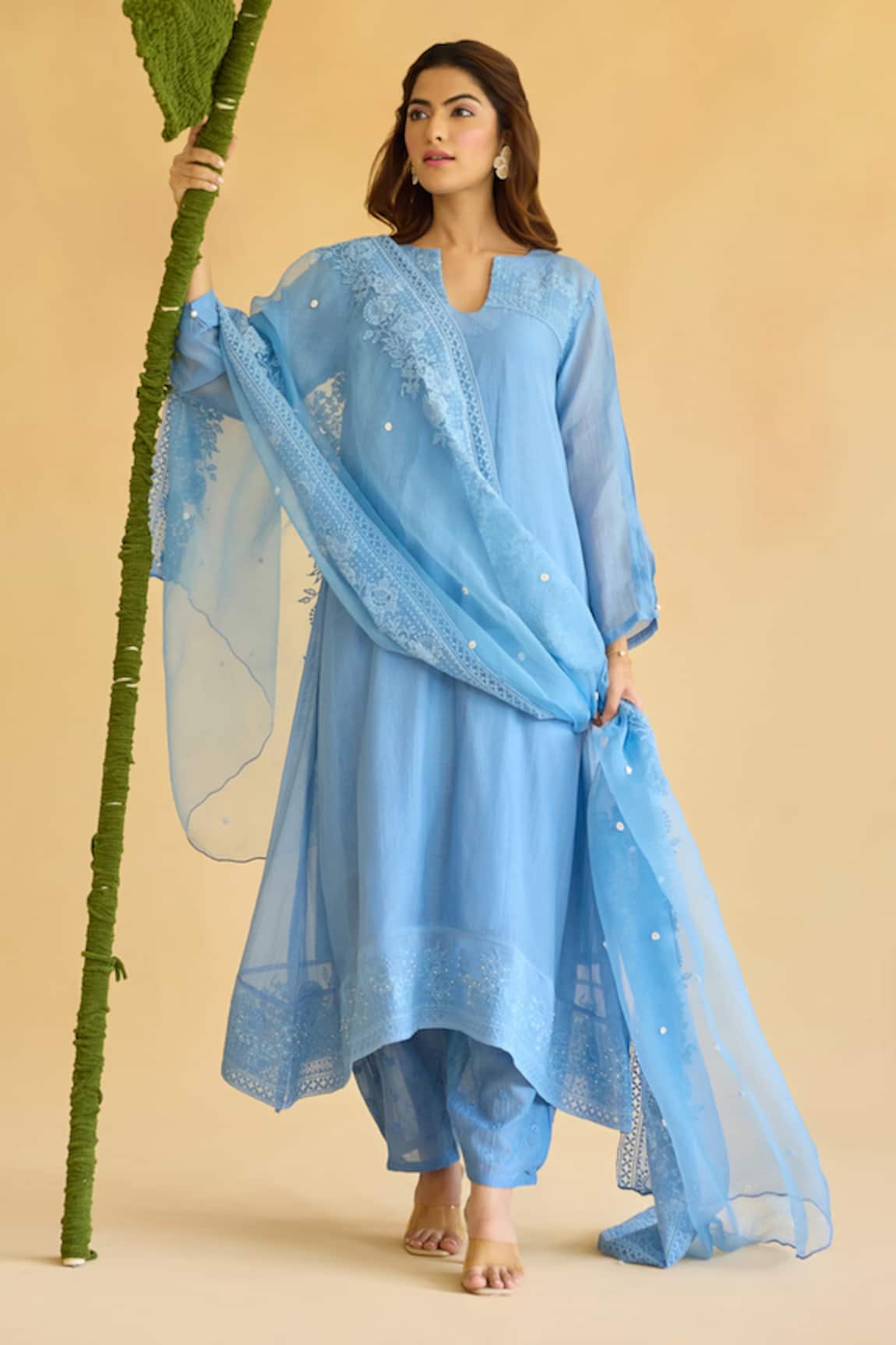 Naaz By Noor Blue Chanderi Kurta Set  