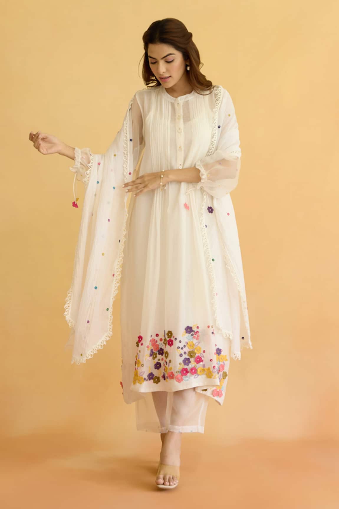 Naaz By Noor Ivory Floral Chanderi Kurta Set 