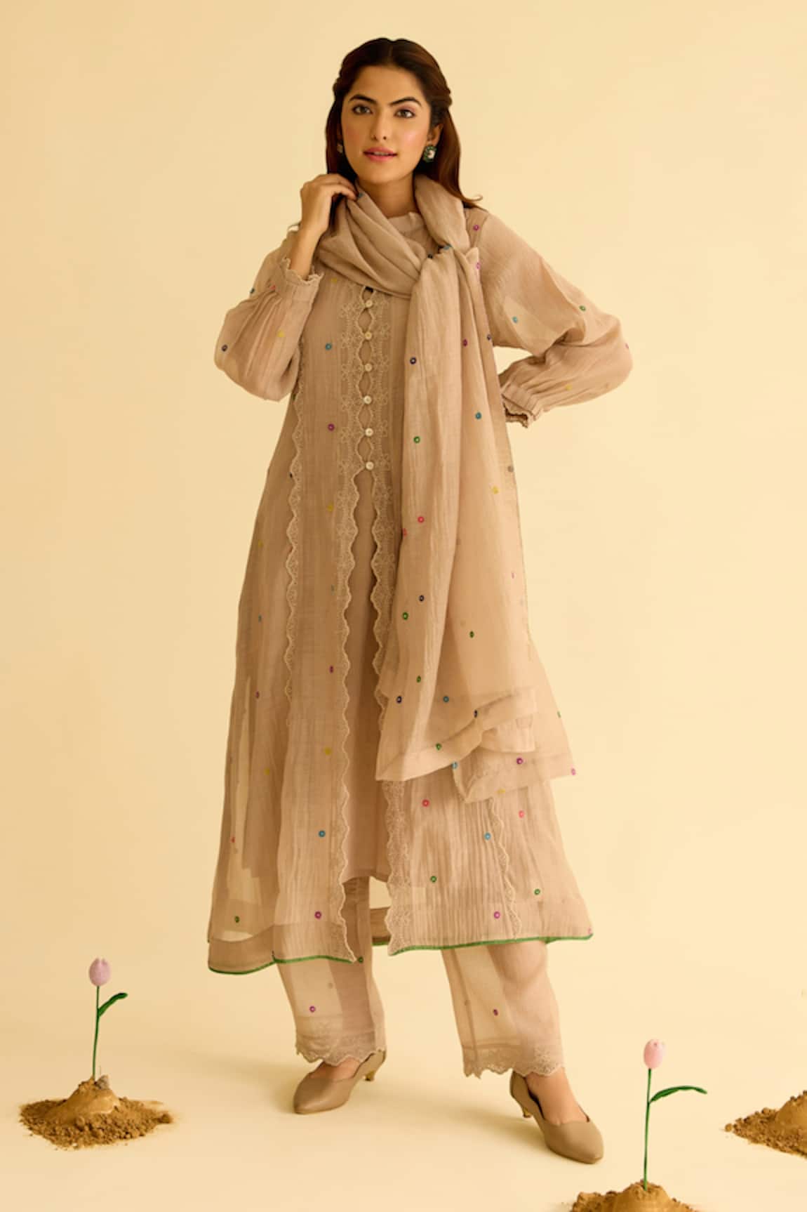 Naaz By Noor Chanderi Embroidered Kurta Pant Set 