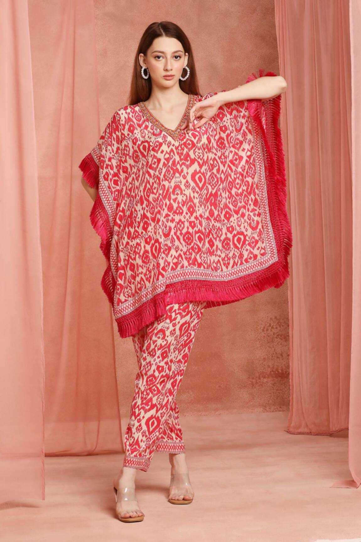 Neha Mehra Designer Red Kaftan & Pant Set 