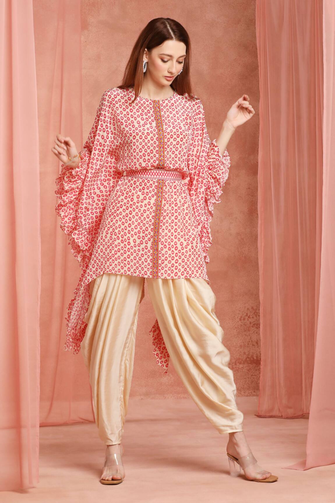 Neha Mehra Red Printed Kaftan & Dhoti Pant Set 
