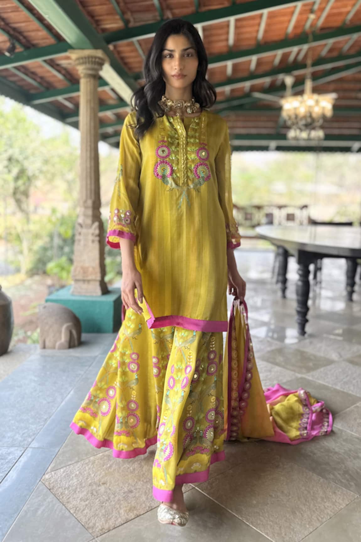 Basil Leaf Designer Kurta Sharara Dupatta Set 