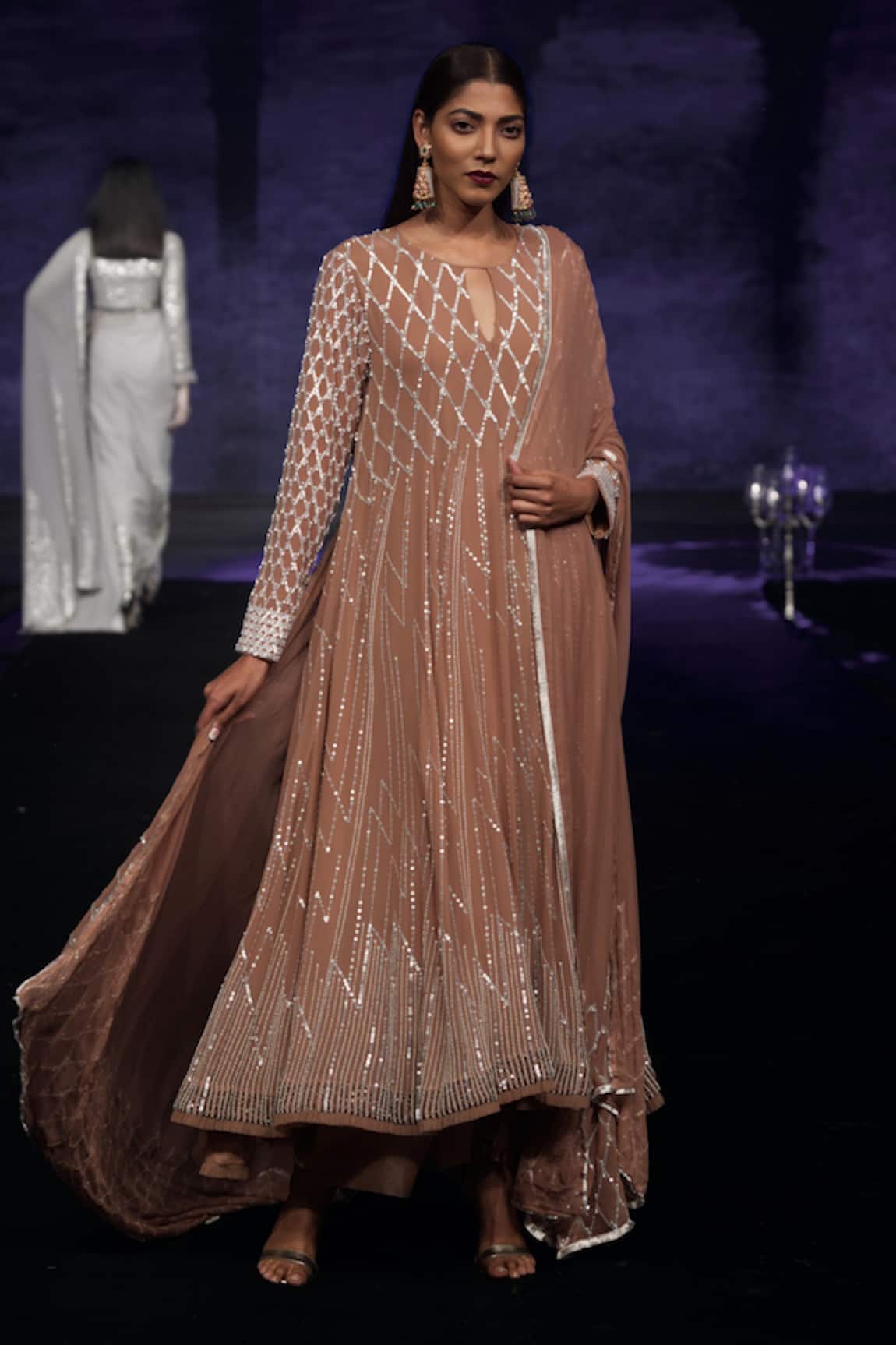 House Of Kotwara Marsala Pink Georgette Choga Kurta Set 