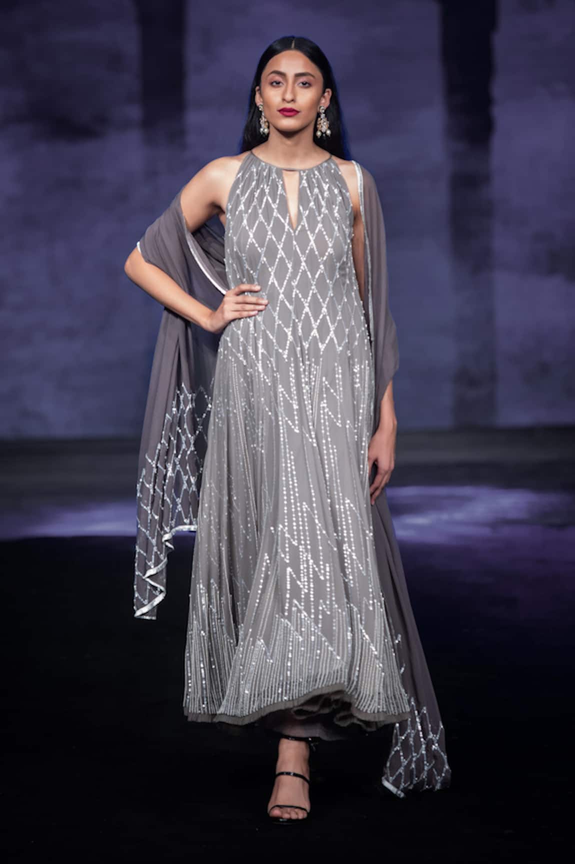 House Of Kotwara Cool Grey Georgette Choga Kurta Set 