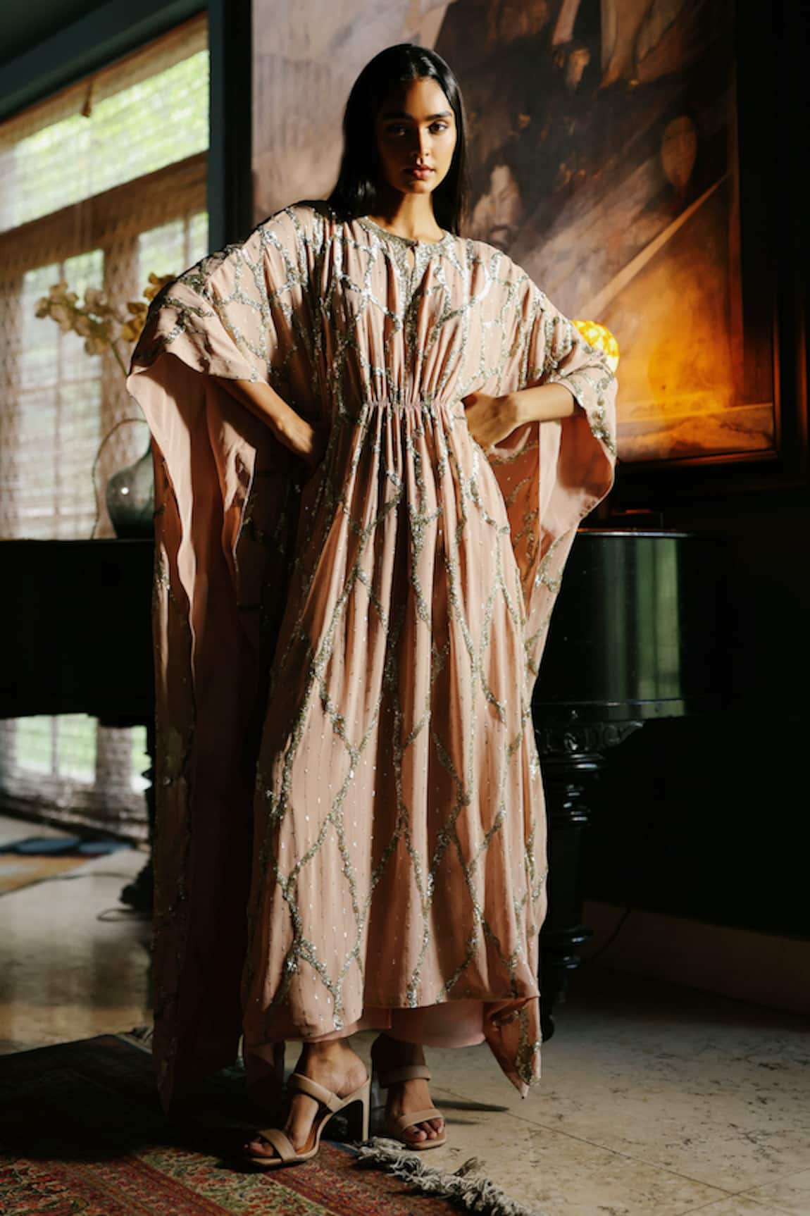 House Of Kotwara Dusky Rose Georgette Kaftan Set 