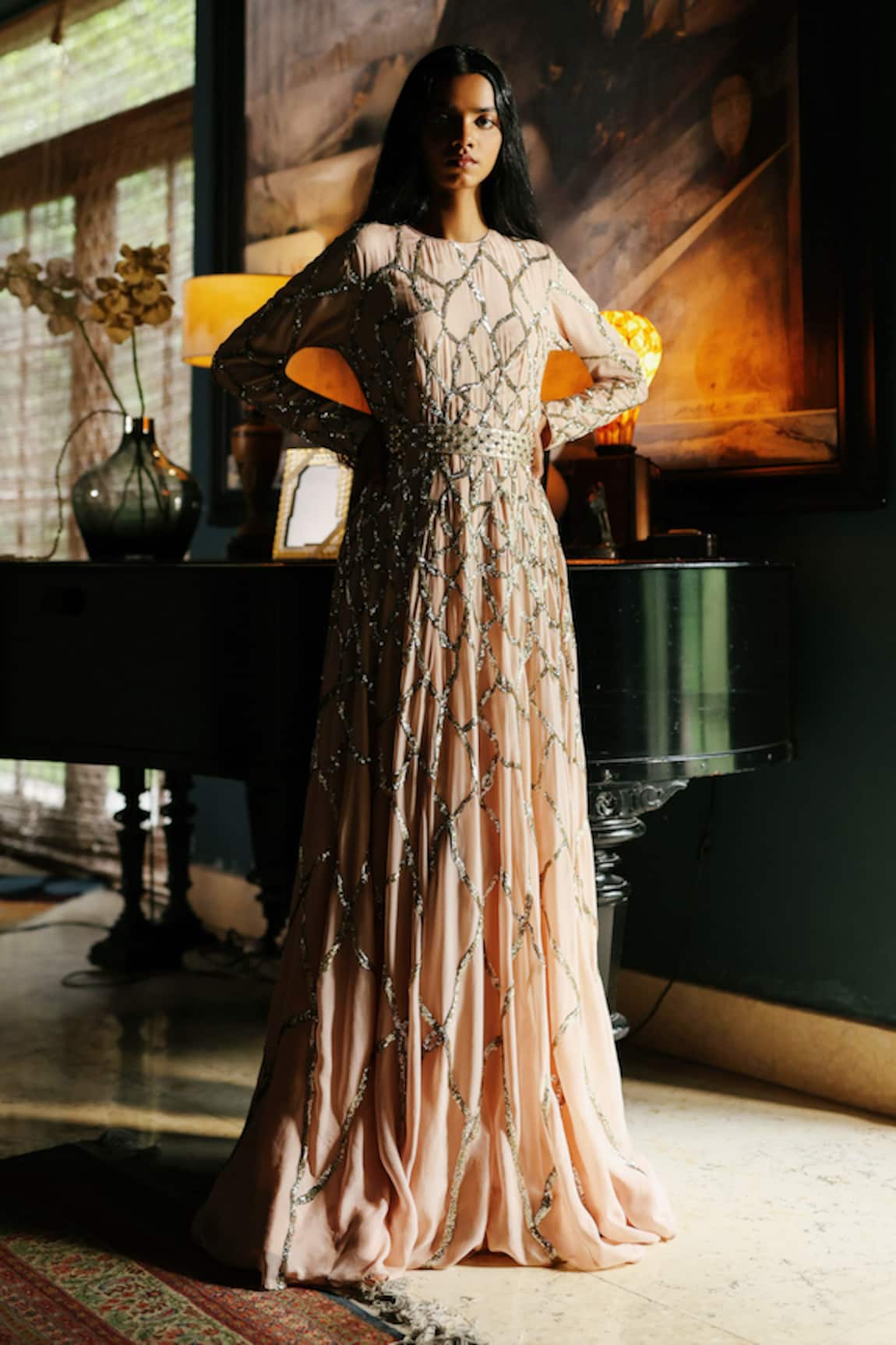 House Of Kotwara Pale Rose Flat Chiffon Thunder Gown 