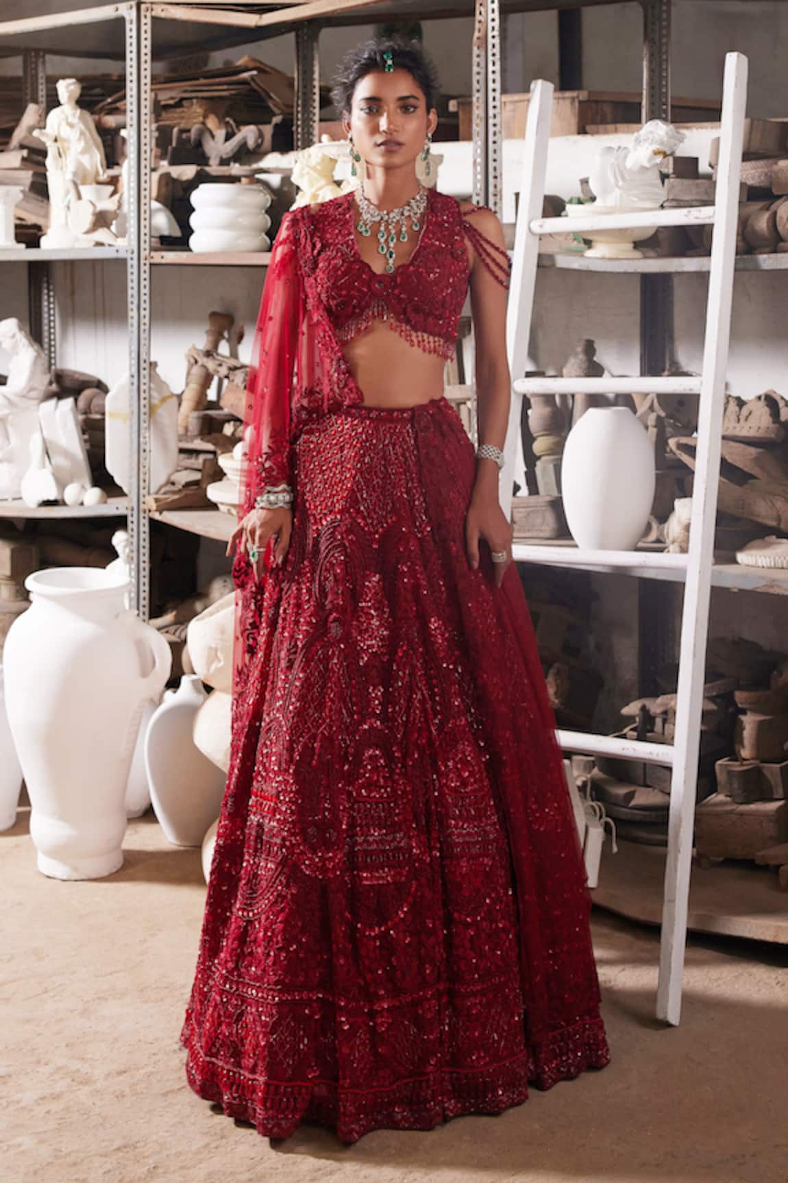 Mehul Gupta Red Hand Embroidered Lehenga Set 