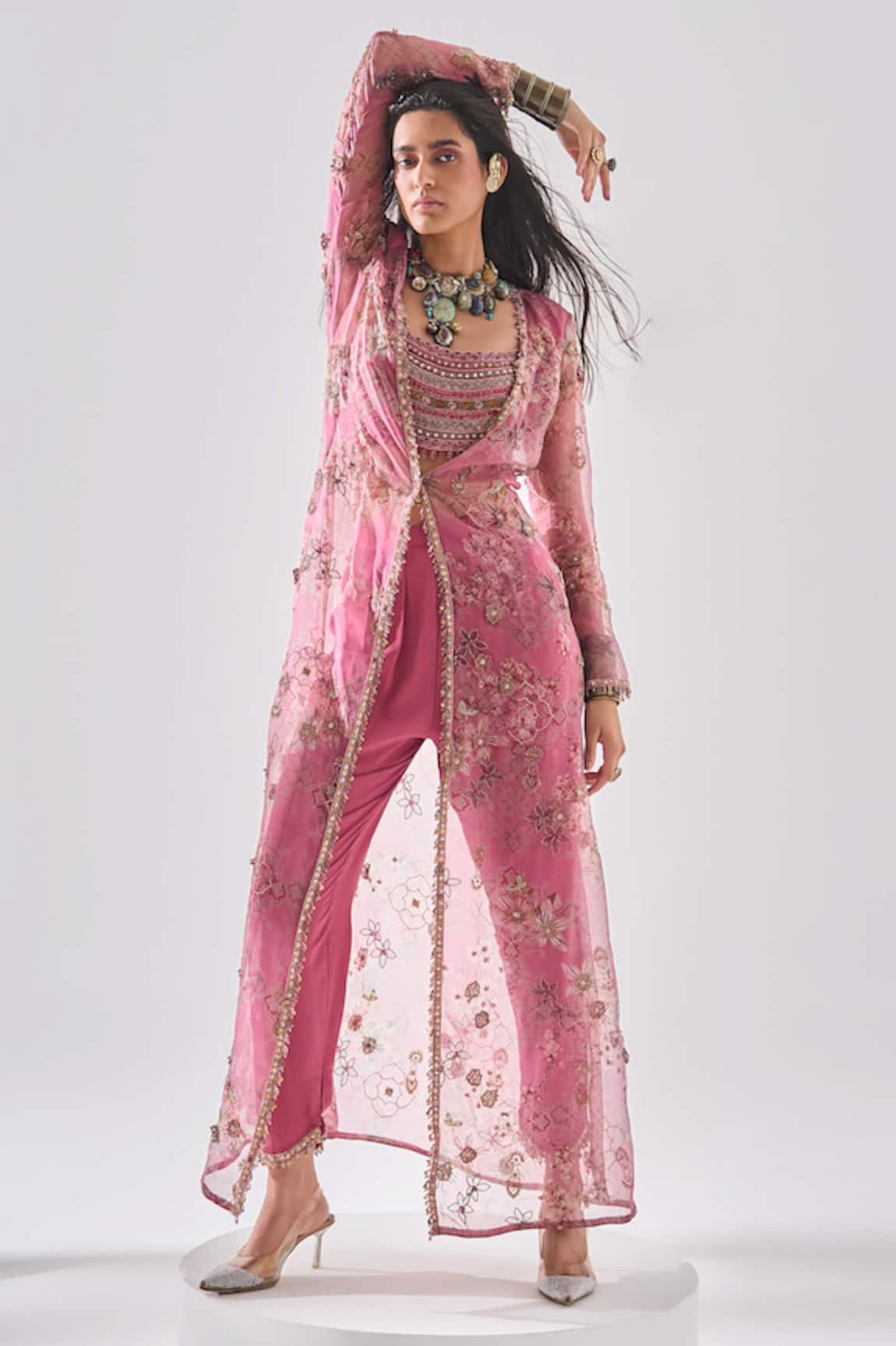 Ridhima Bhasin Pink Organza Jacket Set 