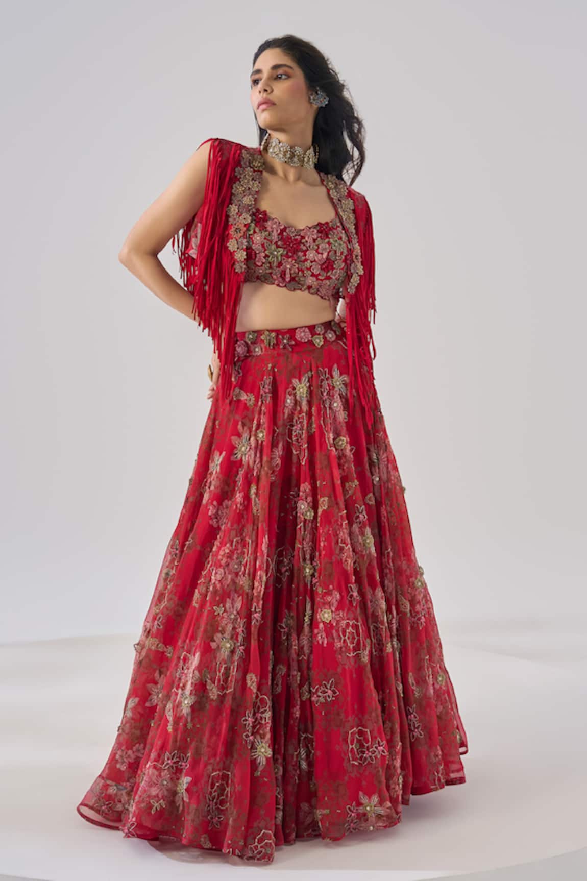 Ridhima Bhasin Red Organza & Crepe Lehenga Set 