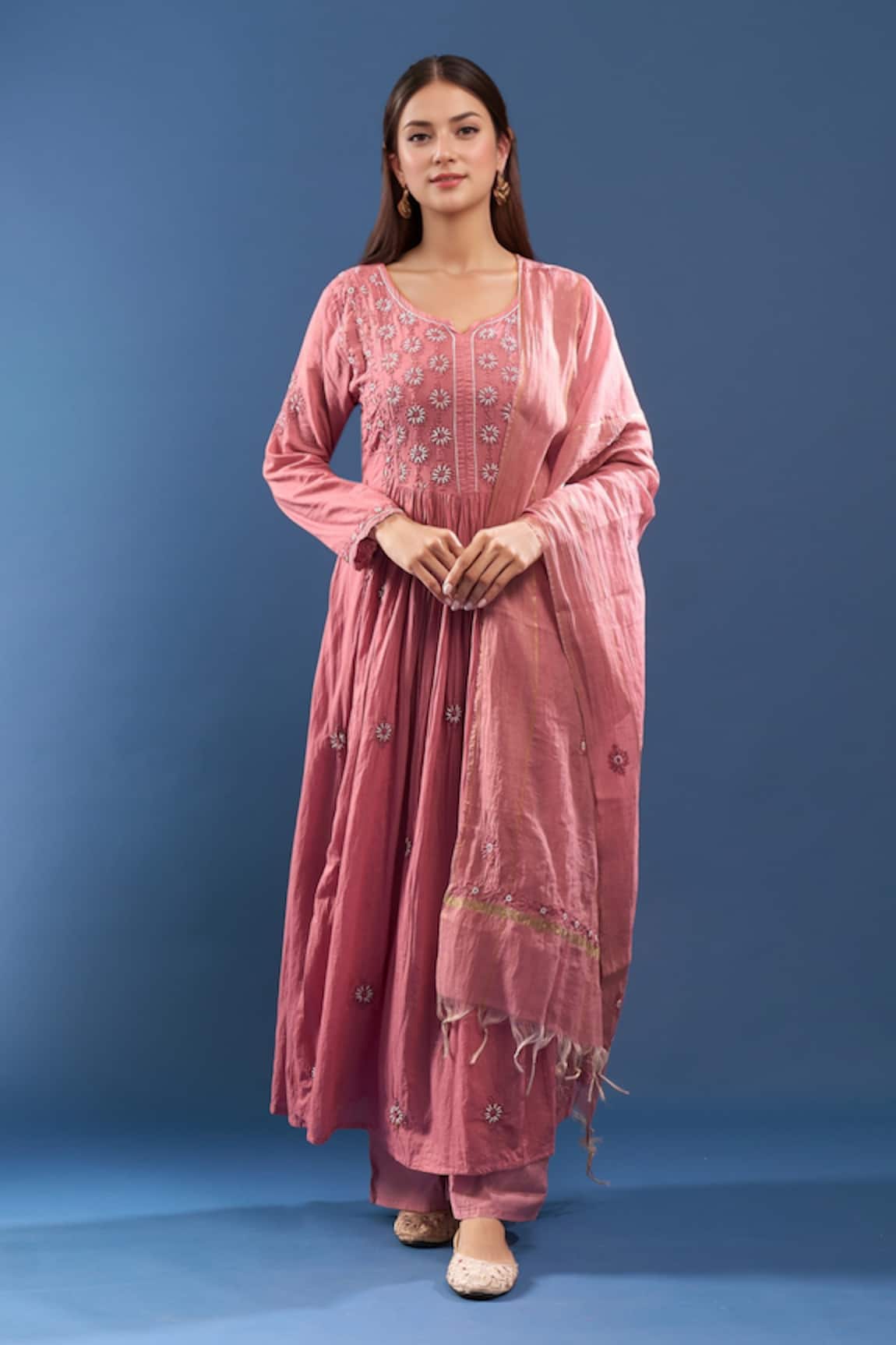 Samyukta Singhania Pink Chanderi Chikankari Kurta Set 