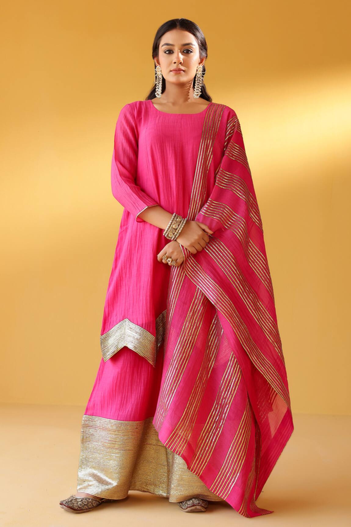 Palak & Mehak Rani Pink Chanderi Kurta Sharara Set 