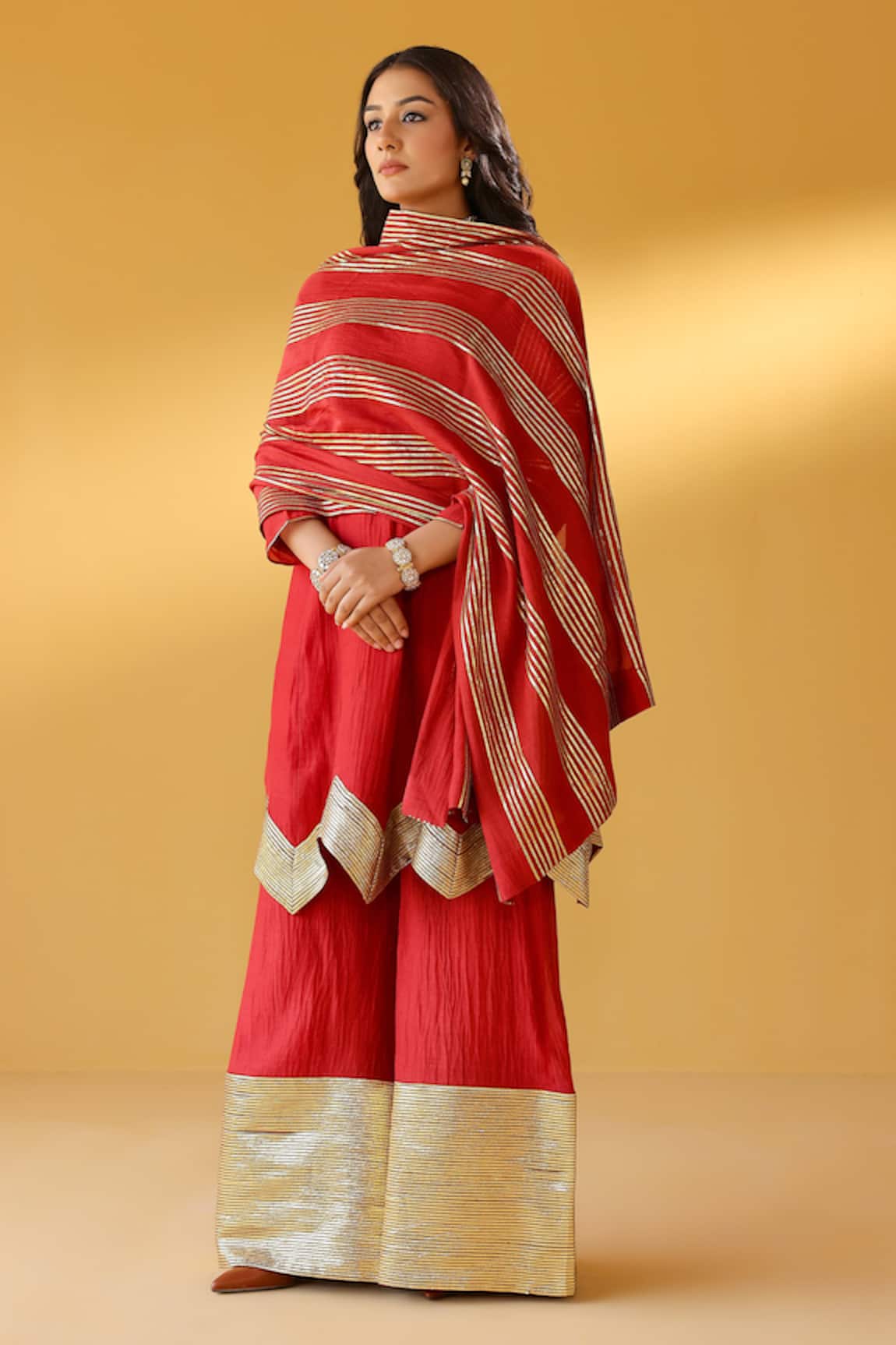 Palak & Mehak Red Chanderi Kurta Sharara Set 
