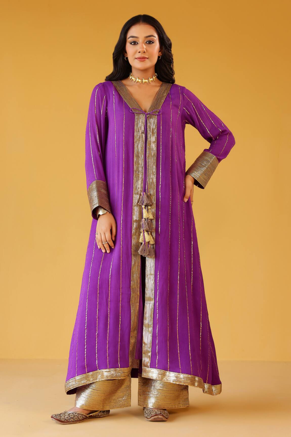 Palak & Mehak Purple Striped Kurta Set 
