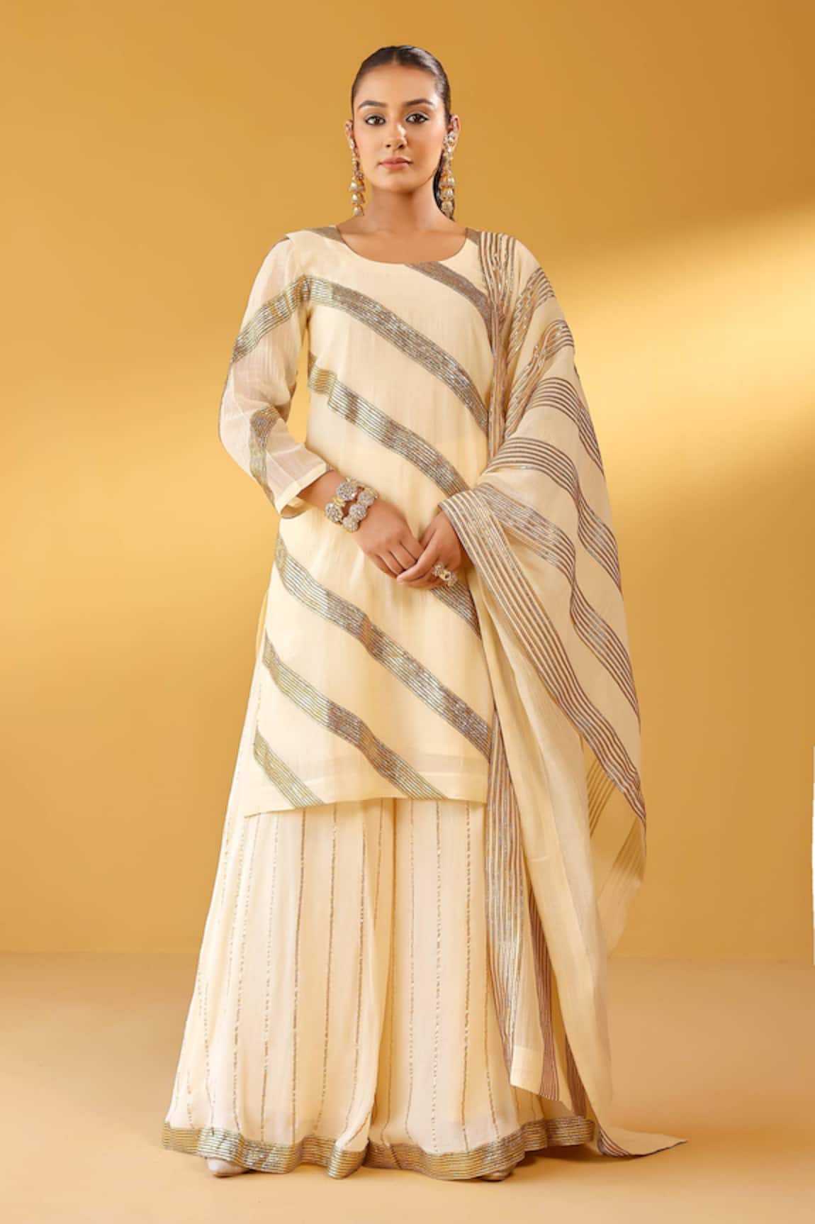 Palak & Mehak Chanderi Striped Kurta Sharara Set 