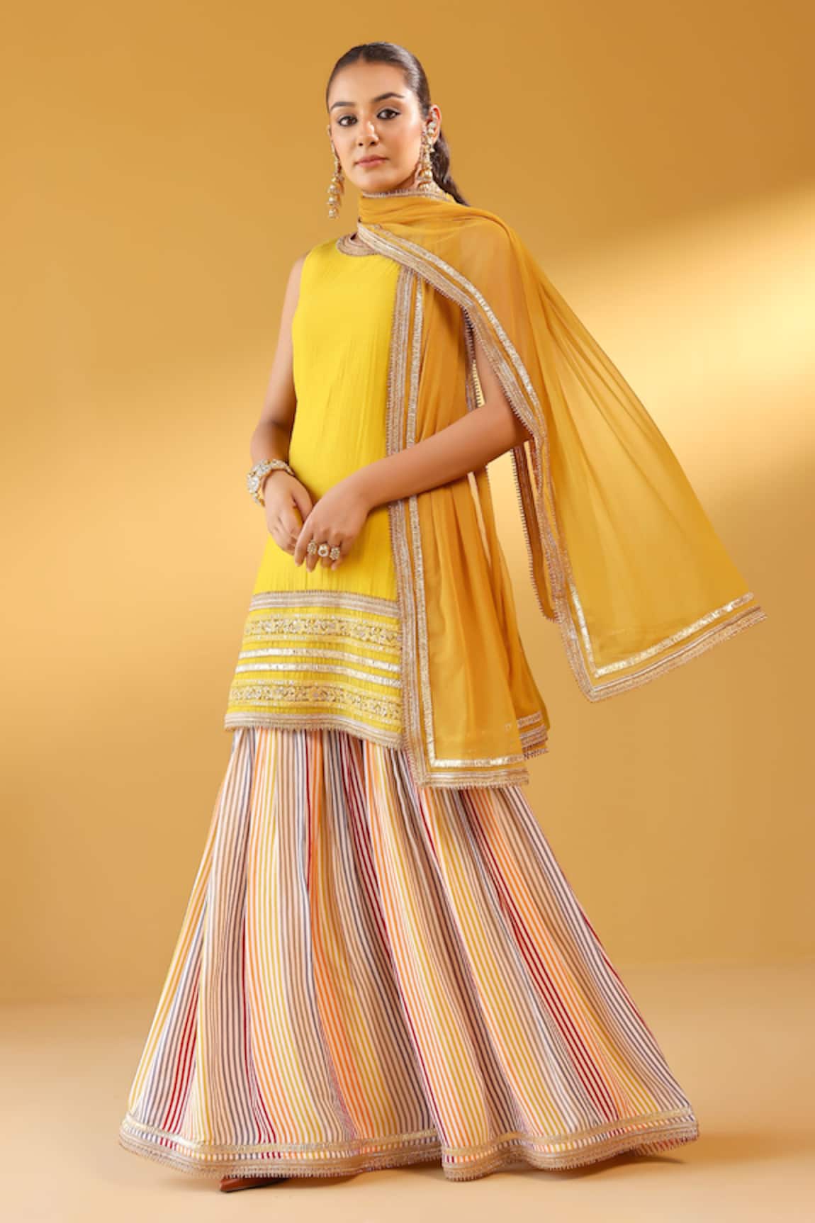 Palak & Mehak Yellow Chanderi Embroidered Kurta Set 