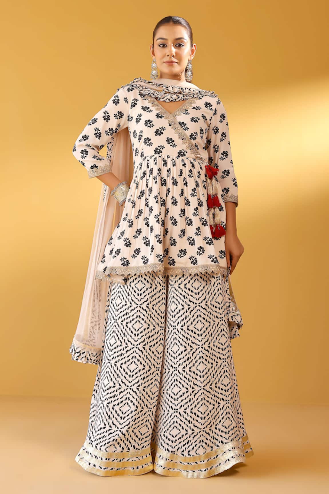 Palak & Mehak Cream Floral Angarkha Set 