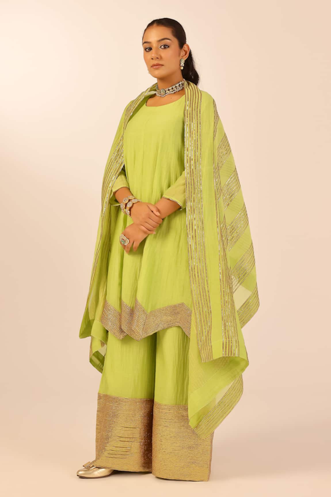 Palak & Mehak Green Chanderi Kurta Sharara Set 