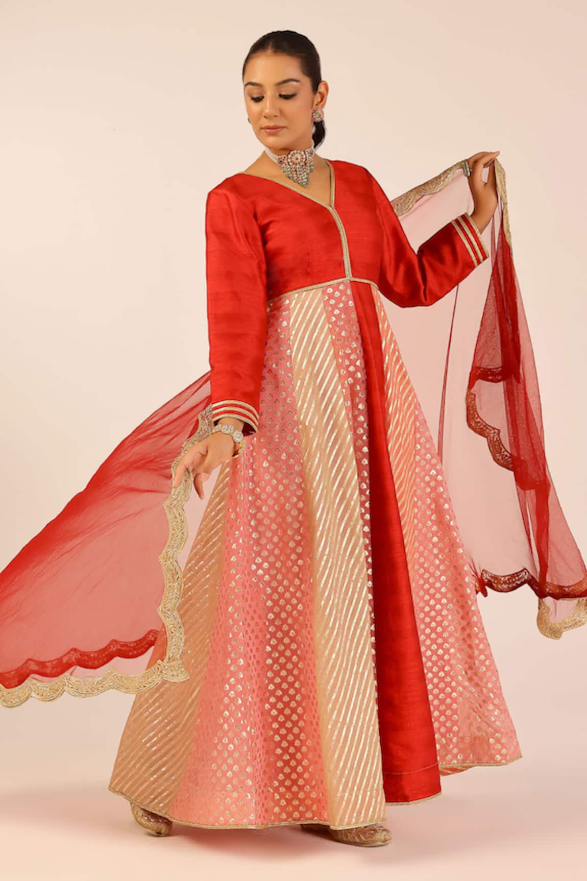 Palak & Mehak Multi Color Chanderi Anarkali Set 