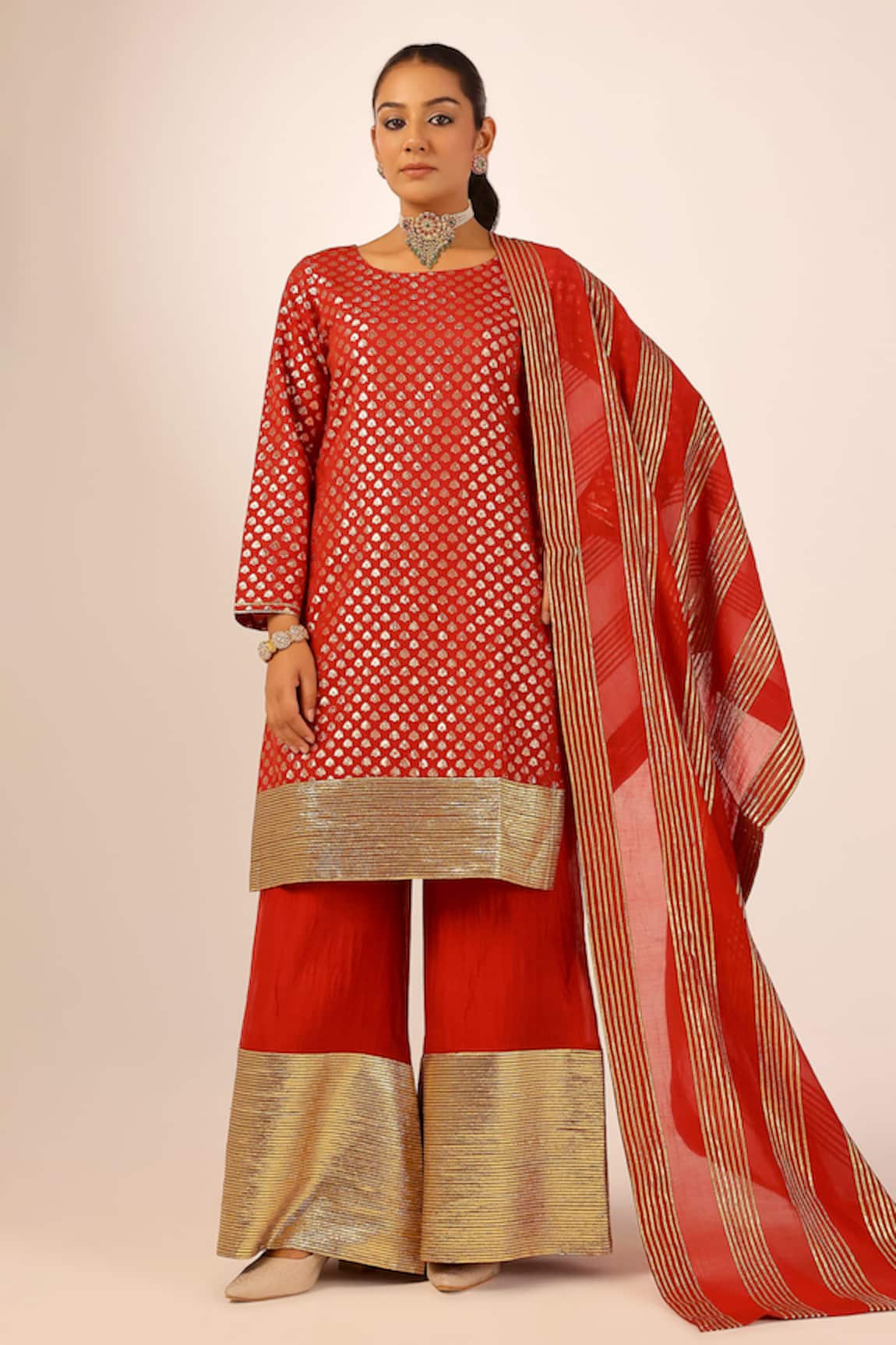 Palak & Mehak Red Chanderi Kurta Sharara Set 