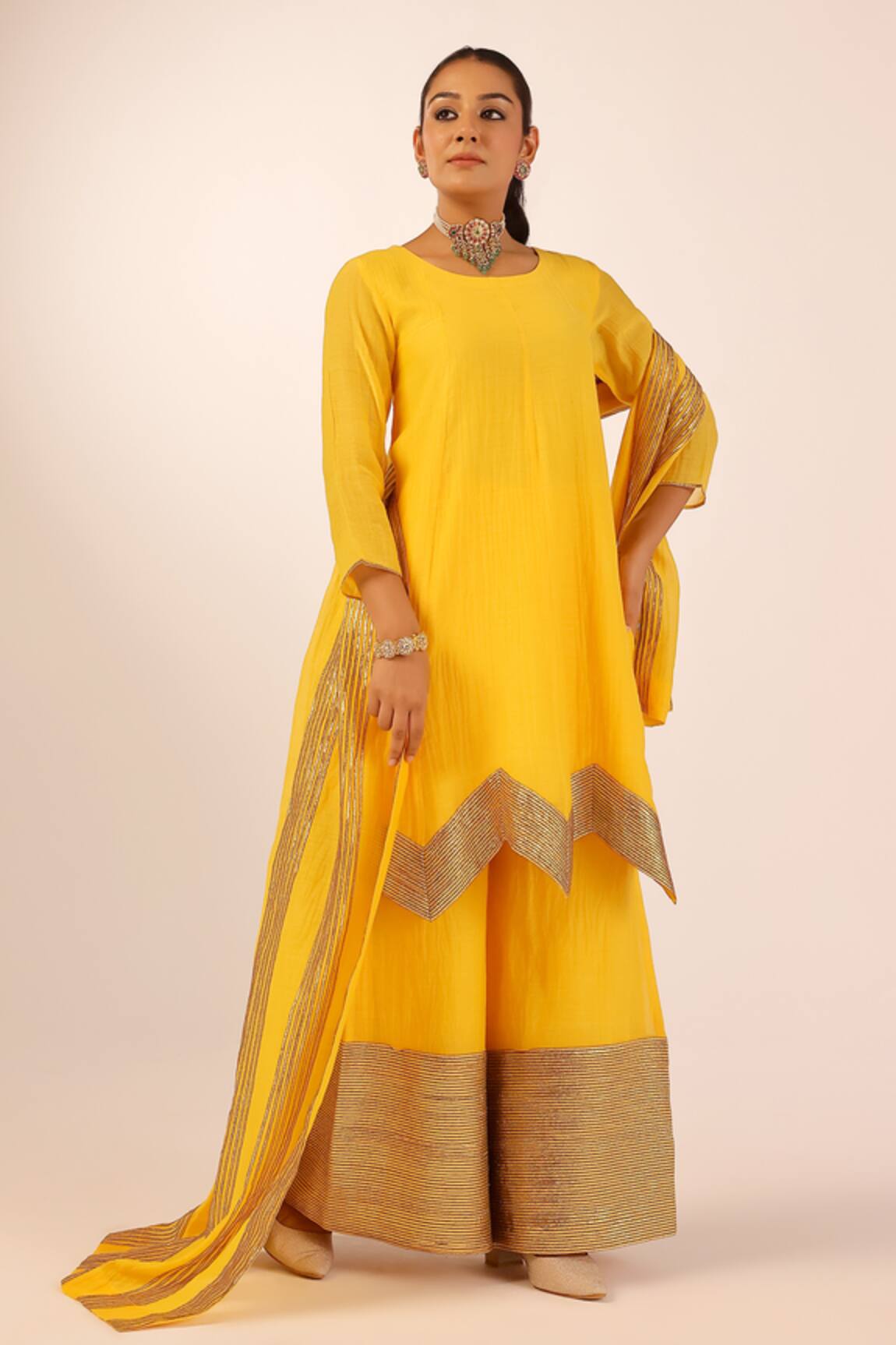 Palak & Mehak Yellow Chanderi Kurta Sharara Set 